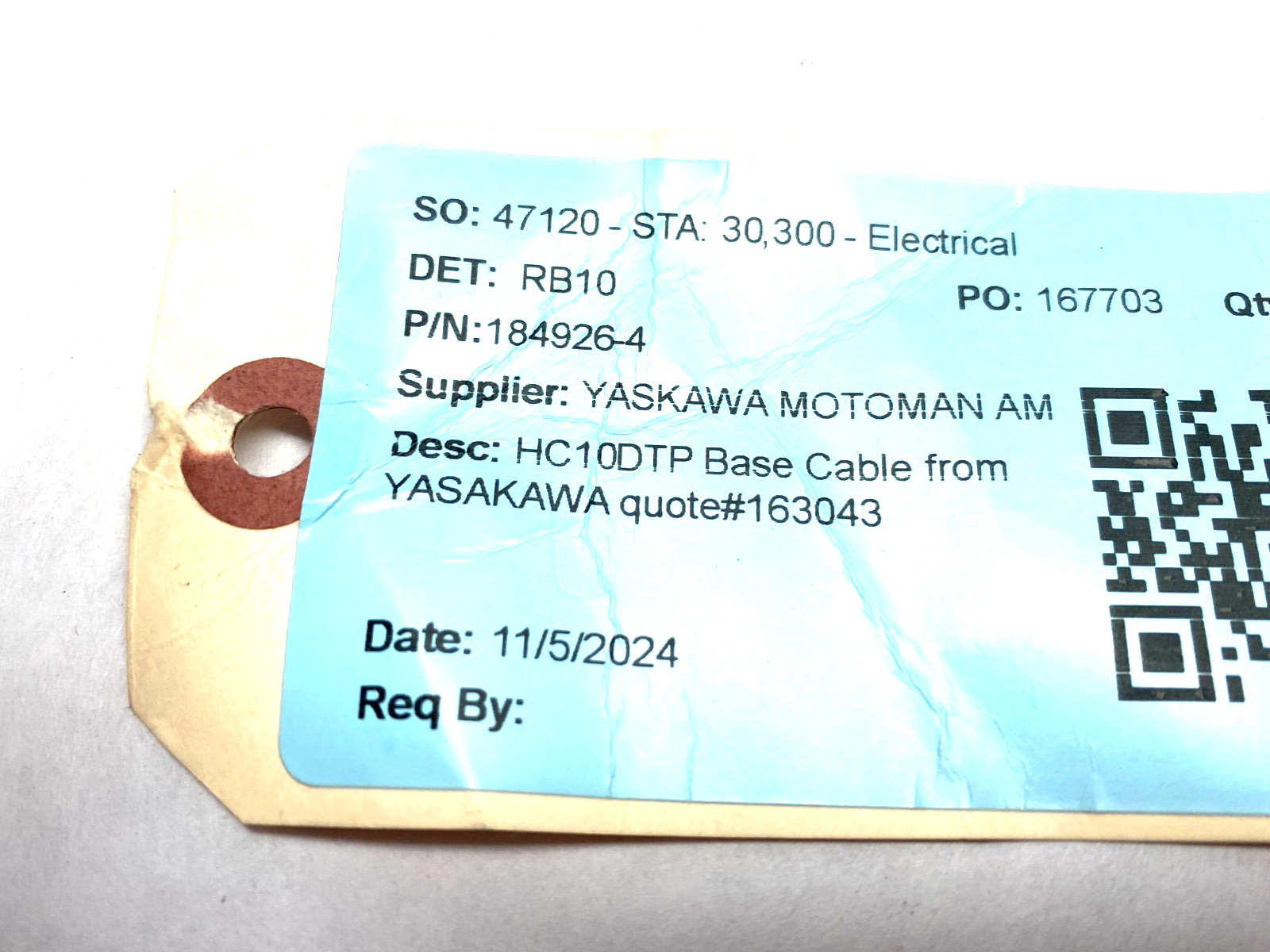 Yaskawa 184926-4 Robot Cable Assembly YRC1000 90-Deg Male to Female - Maverick Industrial Sales