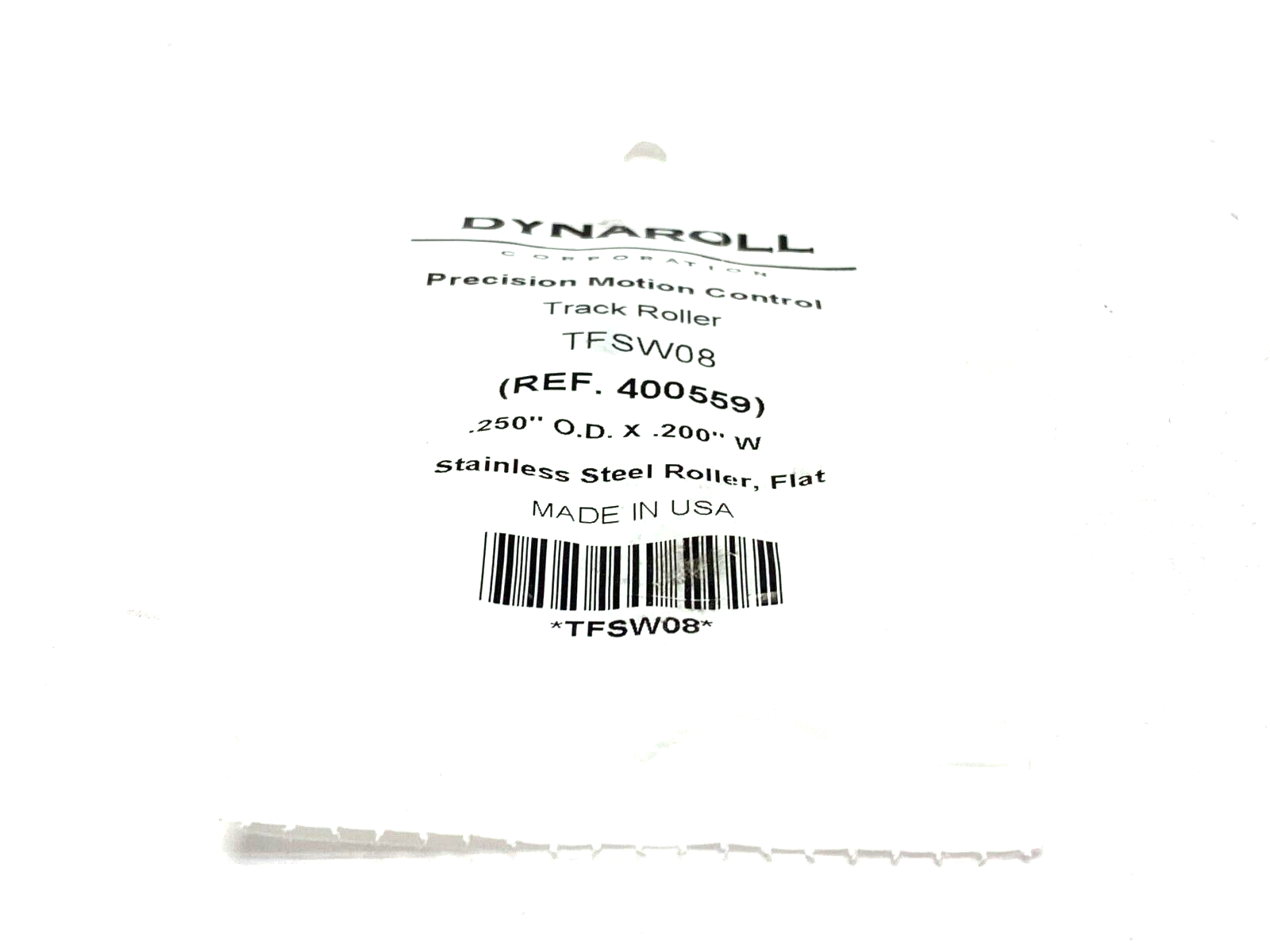 Dynaroll TFSW08 Stainless Precision Track Roller Flat .25" OD .20" Width 400559 - Maverick Industrial Sales