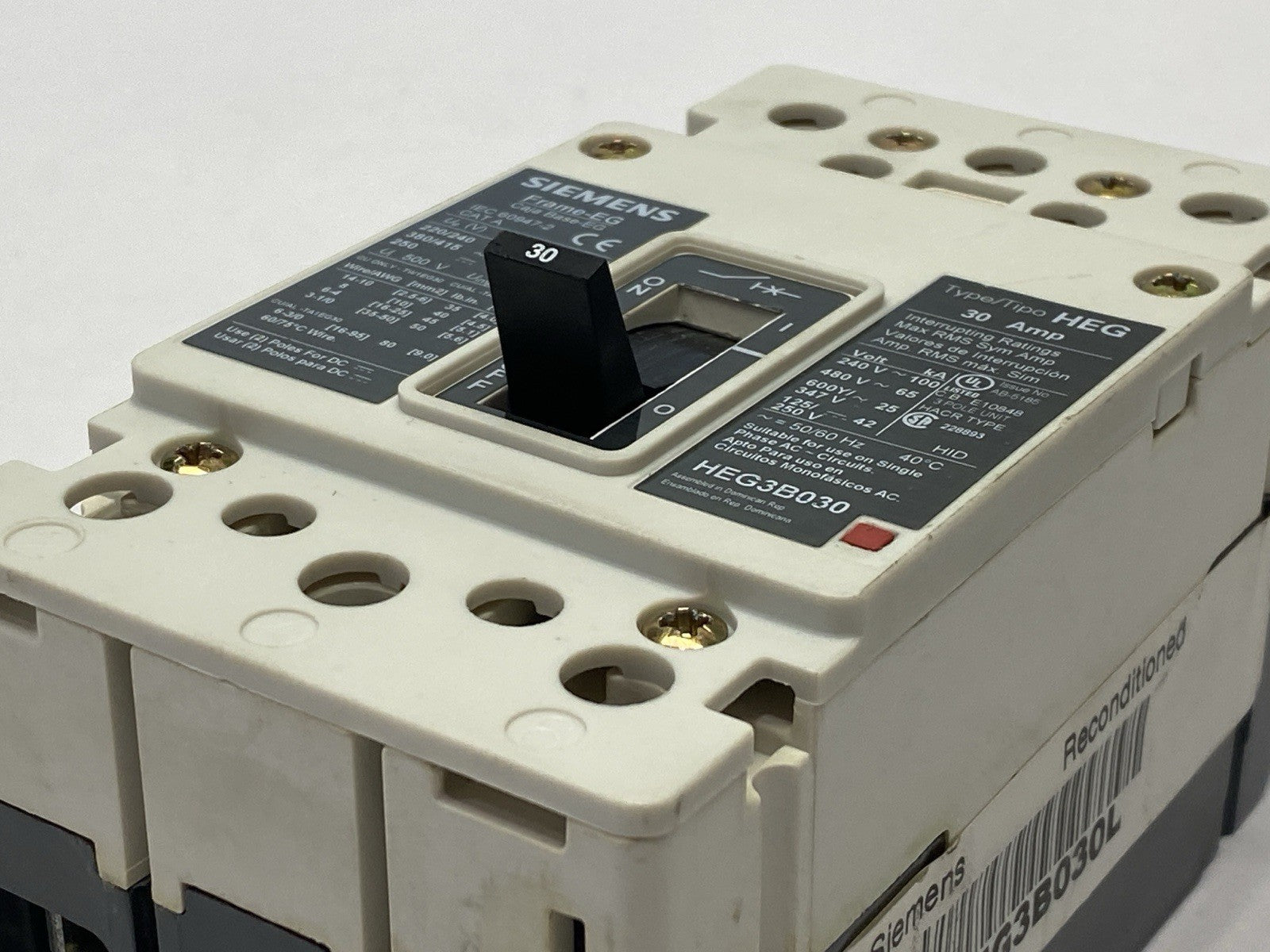 Siemens HEG3B030L Circuit Breaker Type HEG 30A 480Y/277V 3P - Maverick Industrial Sales