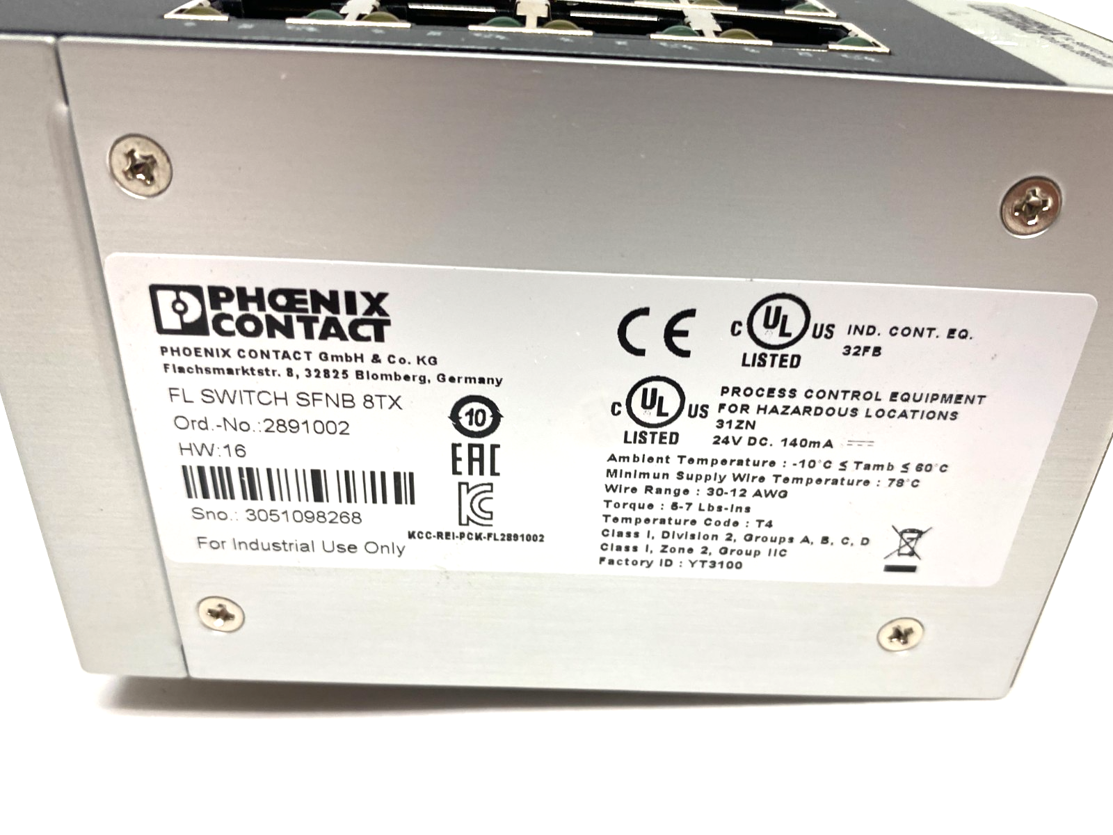 Phoenix Contact FL SWITCH SFNB 8TX Industrial Ethernet Switch 8-Port 2891002 - Maverick Industrial Sales