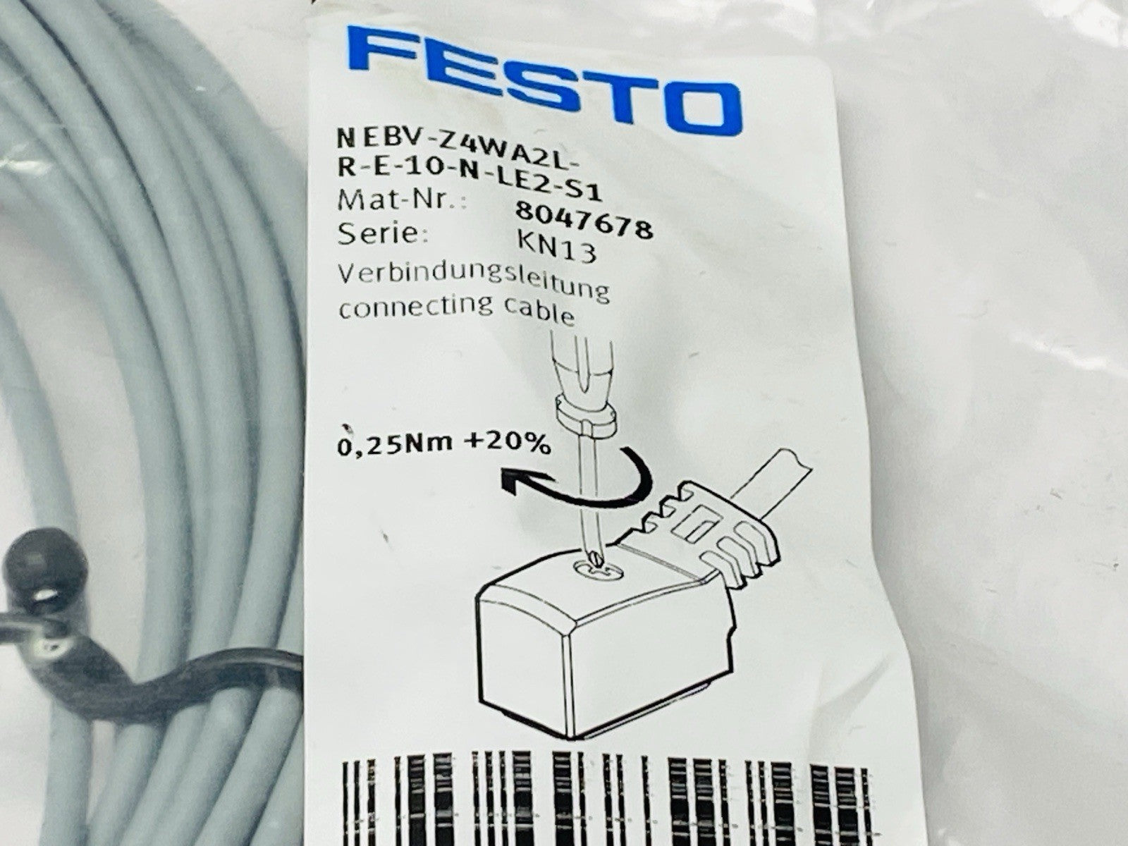 Festo NEBV-Z4WA2L-R-E-10-N-LE2-S1 Connecting Cable 10m 8047678 - Maverick Industrial Sales