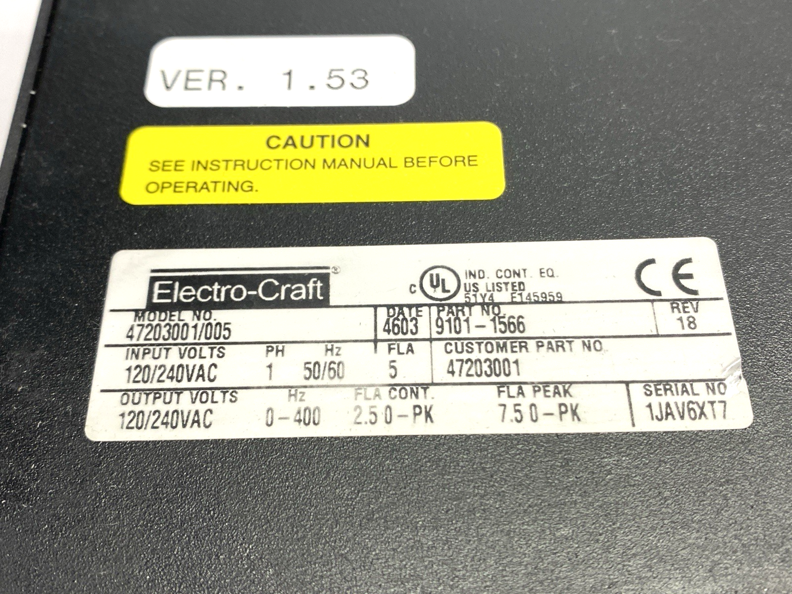 Electro-Craft 47203001/005 Line Servo Drive Rev. 18 9101-1566 NO TERMINAL COVER - Maverick Industrial Sales