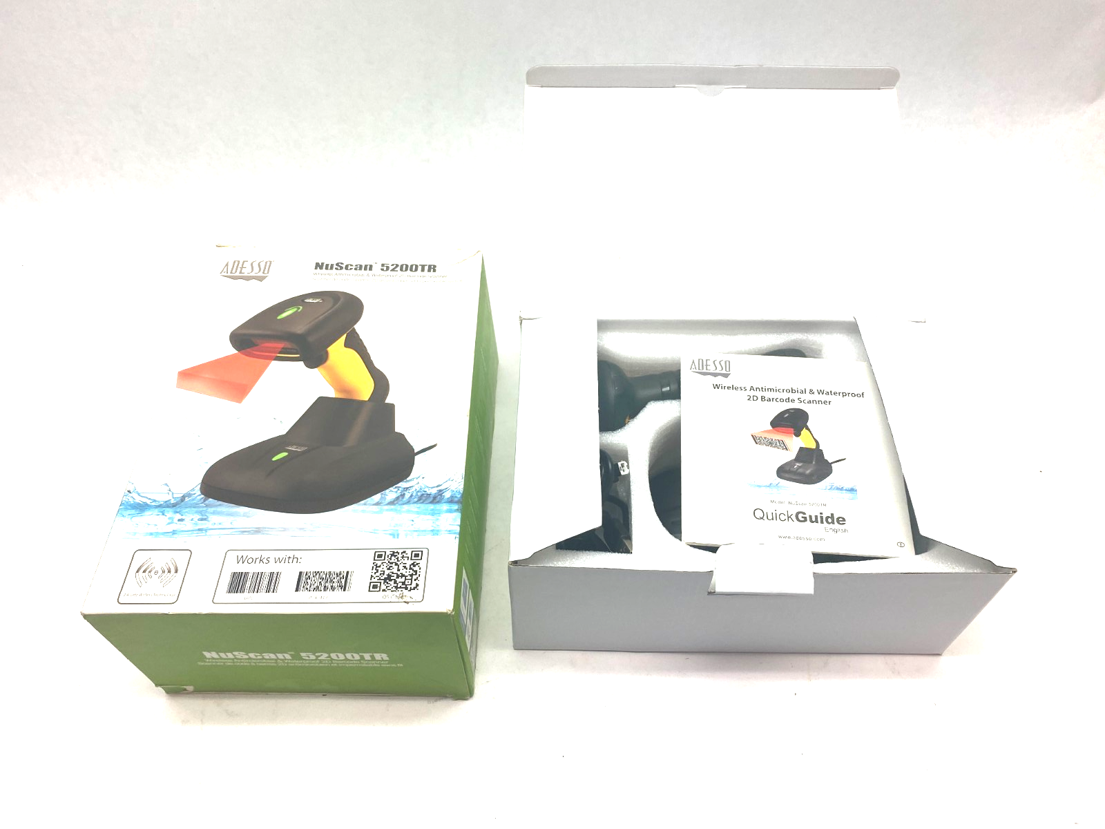 Adesso NuScan 5200TR Wireless Antimicrobial/Waterproof 2D Barcode Scanner 2.4GHz - Maverick Industrial Sales