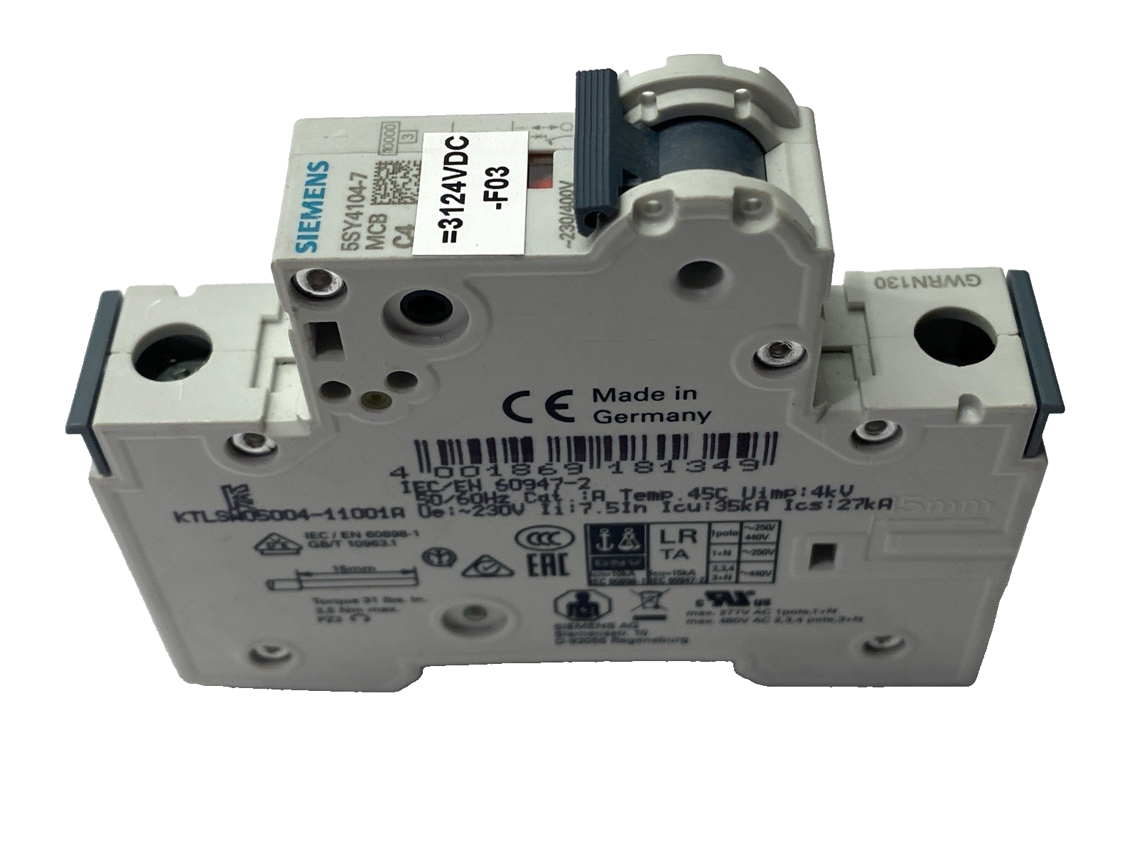 Siemens 5SY4104-7 Miniature Circuit Breaker 1-Pole 230/400V 4A - Maverick Industrial Sales