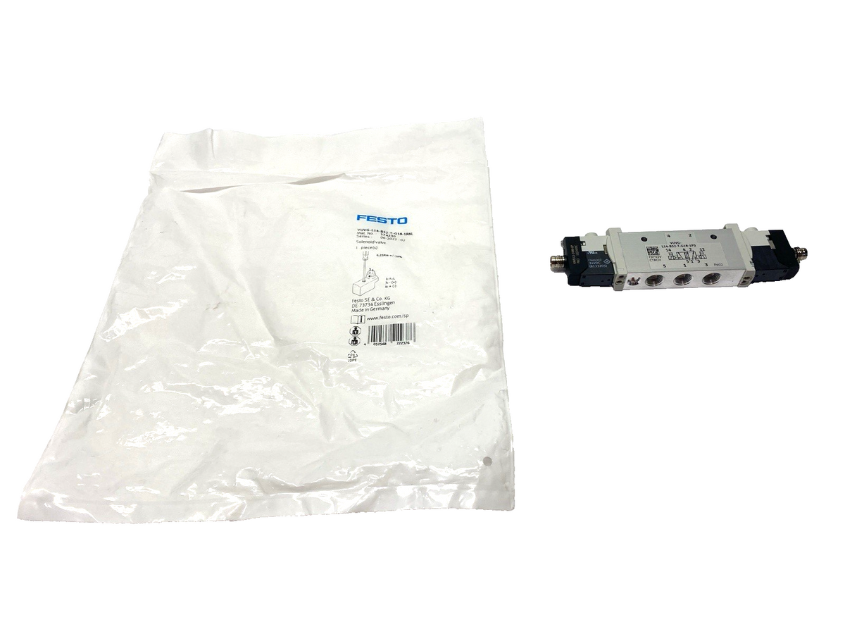 Festo VUVG-L14-B52-T-G18-1R8L Pneumatic Solenoid Valve 5/2-Way 24VDC 574230 - Maverick Industrial Sales