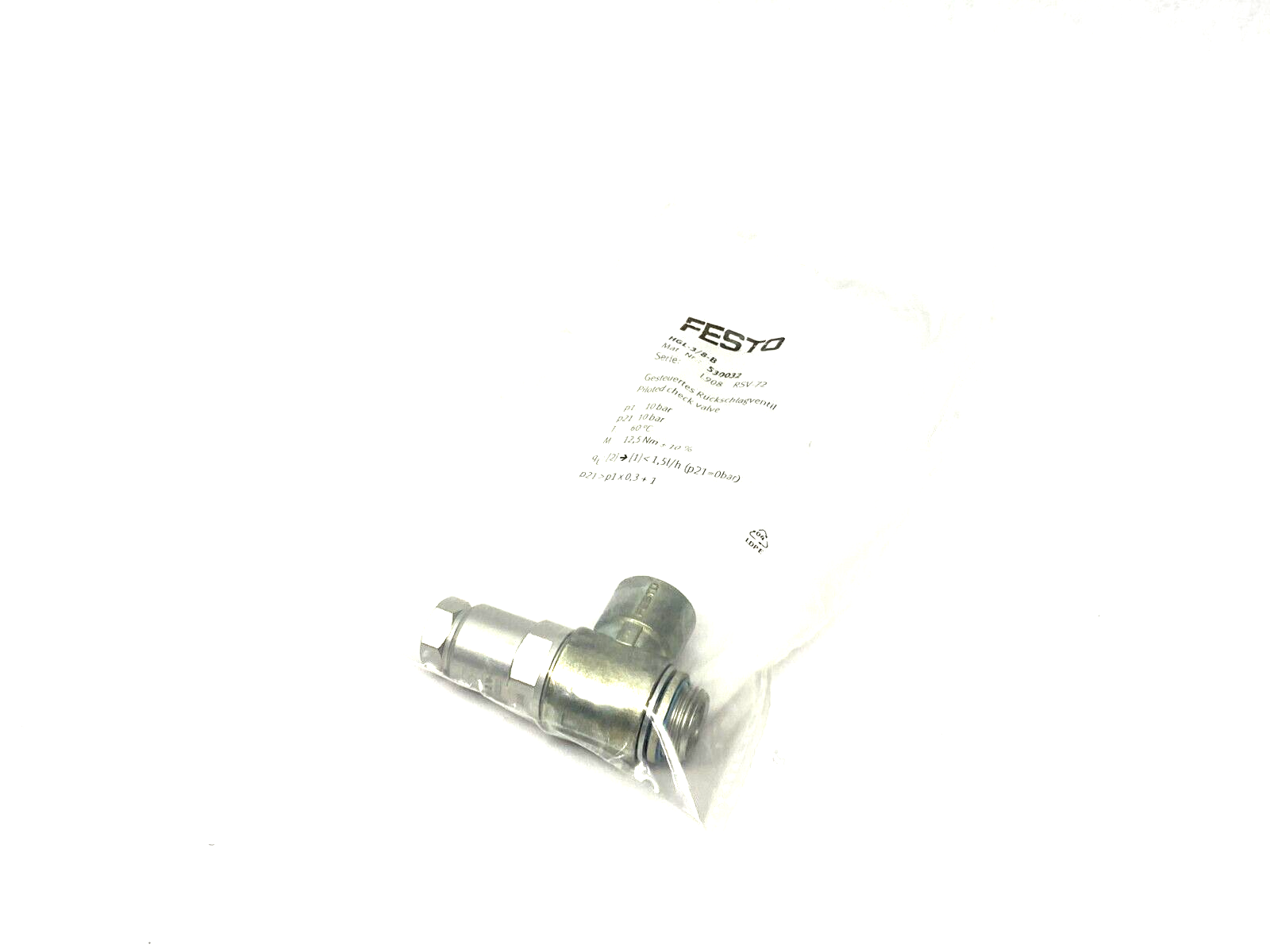 Festo HGL-3/8-B Piloted Non-Return Check Valve 530032 - Maverick Industrial Sales