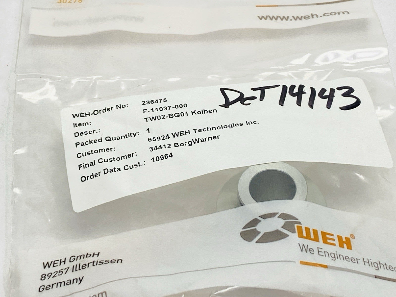 WEH F-11037-000 TW02-BG01 Piston For F-FE01 - Maverick Industrial Sales