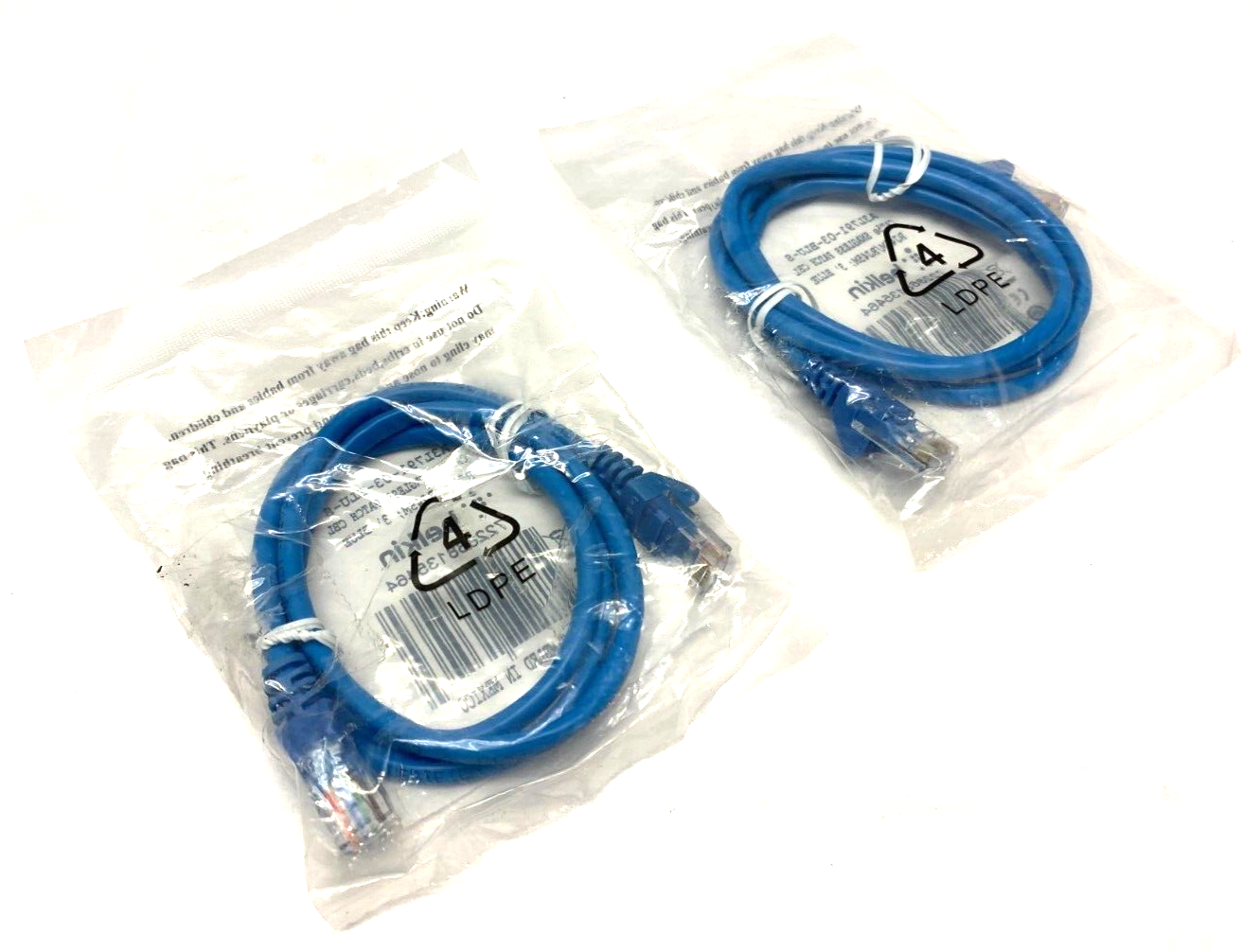 Belkin A3L791-03-BLU-S Cat5 Snagless Patch Cable RJ45 to RJ45 3' Length LOT OF 2 - Maverick Industrial Sales