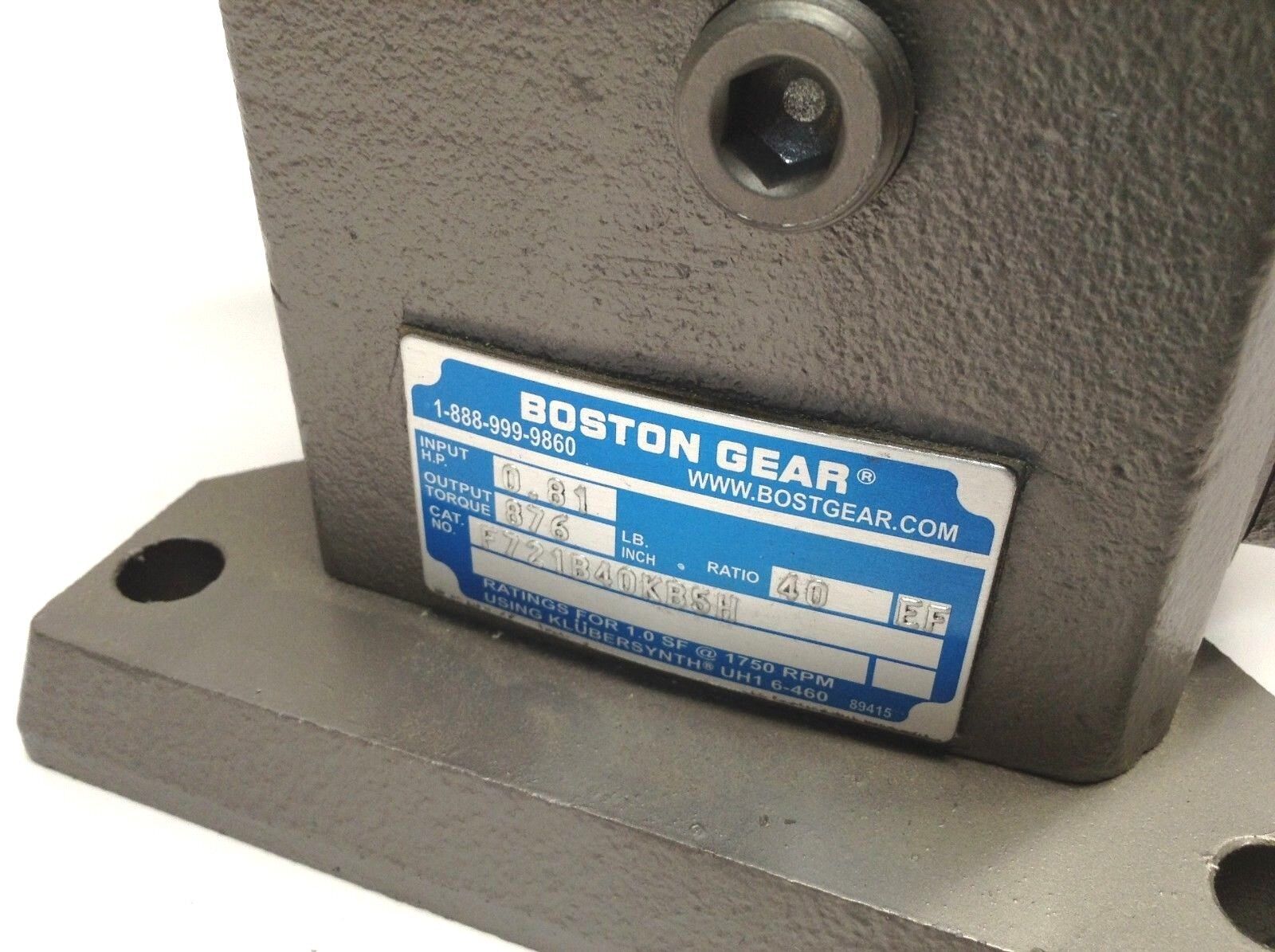 Boston Gear F721B40KB5H Speed Reducer Dual Output Gear 40:1 Ratio 0.81HP - Maverick Industrial Sales
