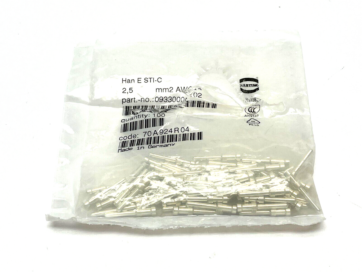 Harting 09 33 000 6102 Han E M Crimp Contact Ag 2.5 mm²/ 14 AWG LOT OF 57 - Maverick Industrial Sales