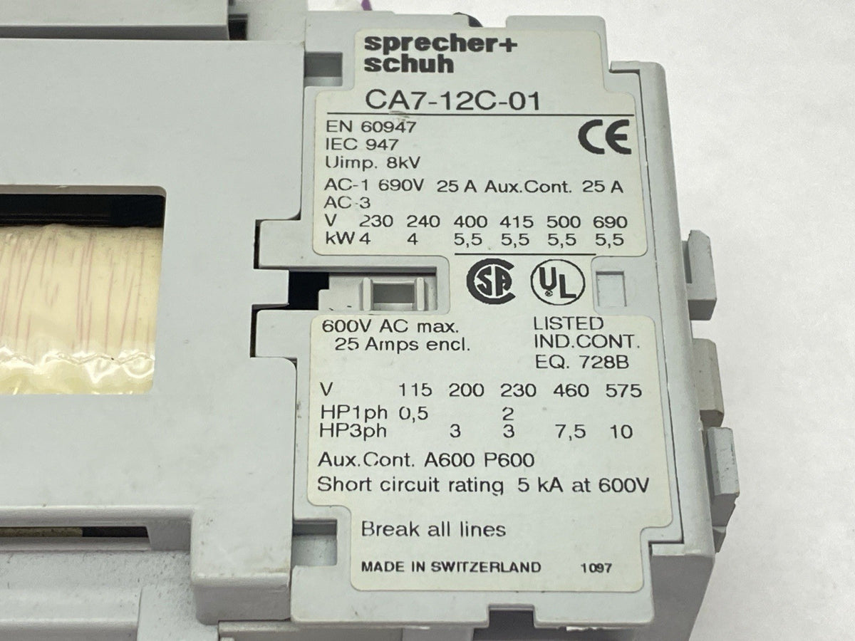 Sprecher+Schuh CA7-12C-01 Power Contactor 3-Pole 12/32A 600V 24VDC Coil - Maverick Industrial Sales