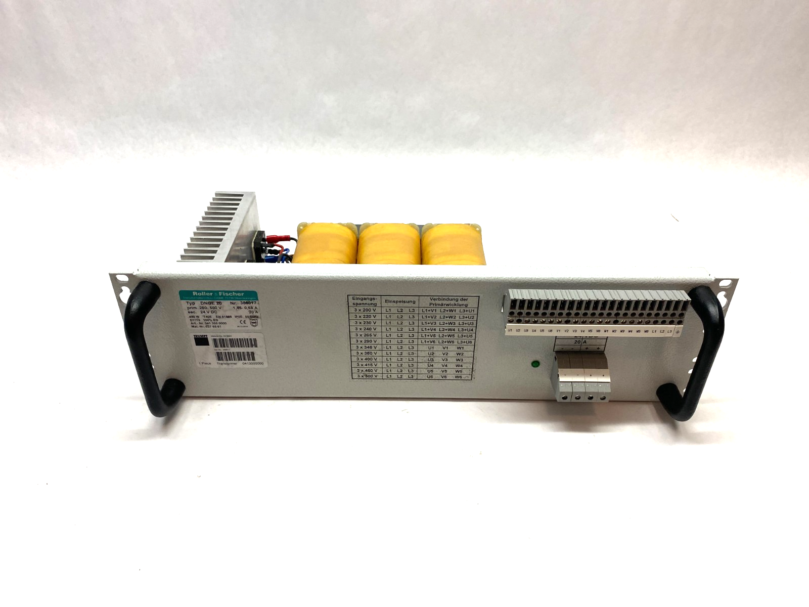 Trumpf Roller & Fischer DGE 20 Power Supply Unit 20A 200-500V 0413000000 - Maverick Industrial Sales