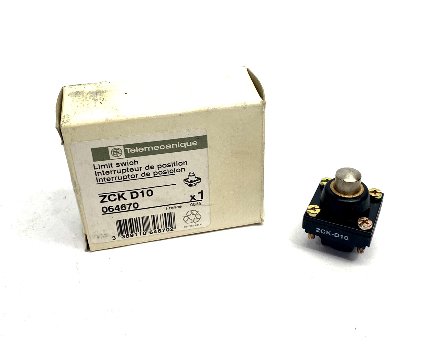 Telemecanique ZCKD10 Limit Switch Head, Metal End Plunger ZCK-D10 064670 - Maverick Industrial Sales