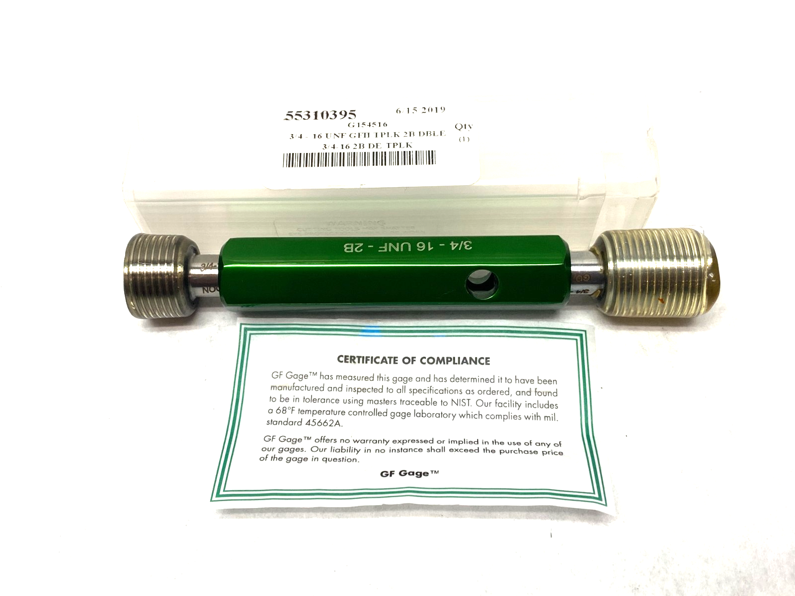 W0750162BS | GF Gage Plug Thread Gage: 3/4-16 Thread, 2B Class, Double End G/NG - New - Maverick Industrial Sales