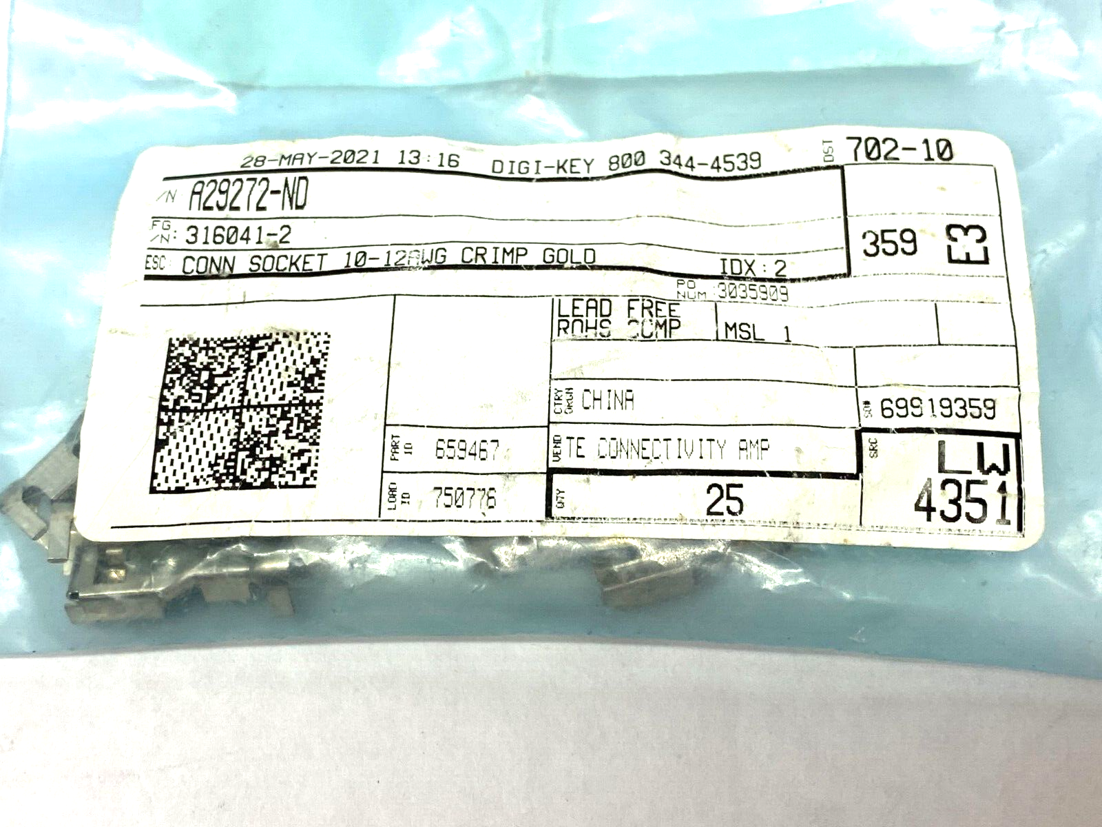 TE Connectivity 316041-2 Socket Contact 10-12AWG PKG OF 17 - Maverick Industrial Sales