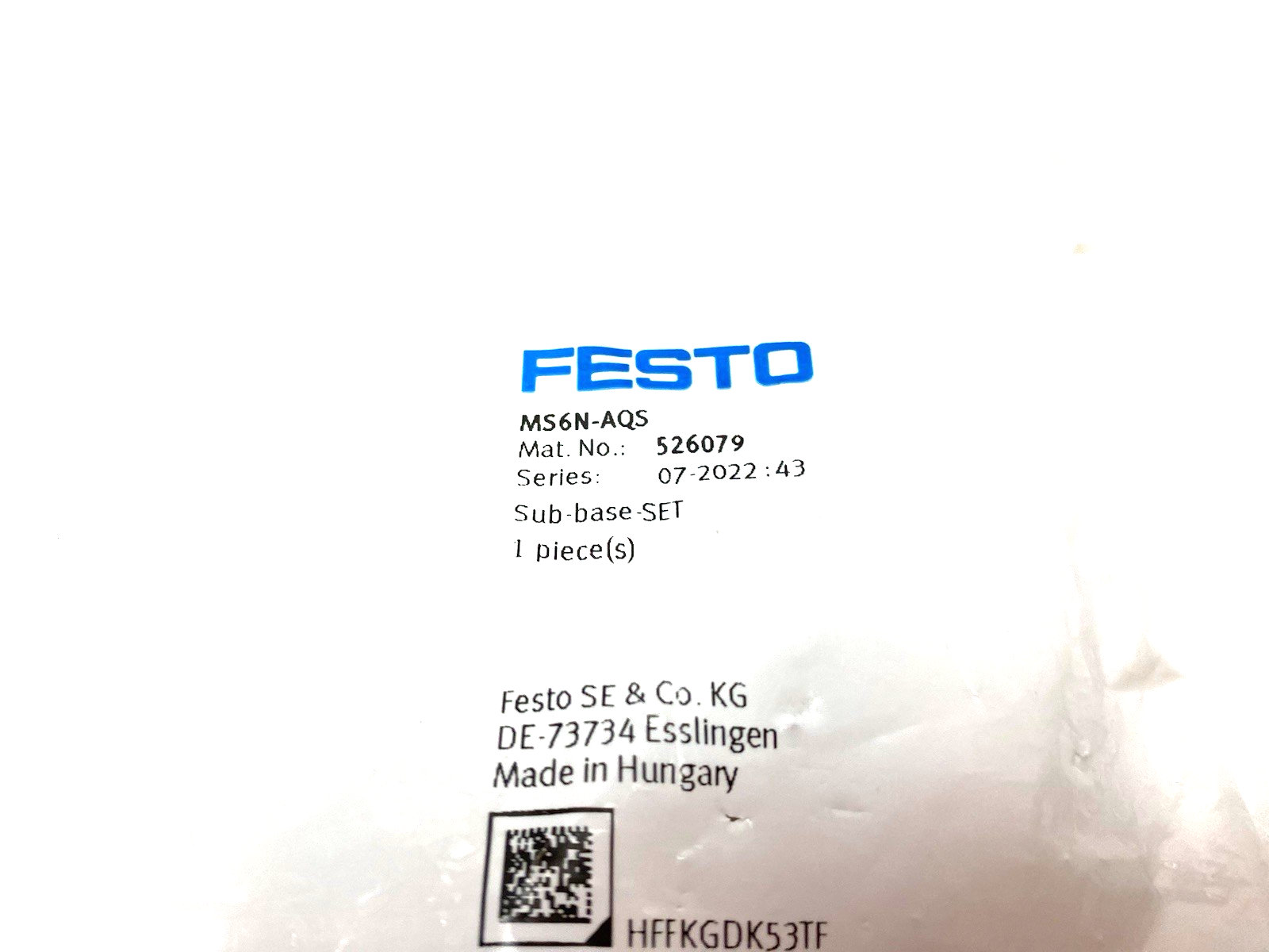 Festo MS6N-AQS Size 6 Sub-Base SET, 3/4" NPT Connection, 526079 - Maverick Industrial Sales