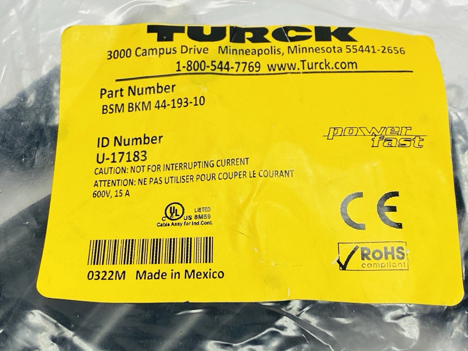 Turck BSM BKM 44-193-10 Double Ended Cordset M/F M16 4-Pin U-17183 - Maverick Industrial Sales