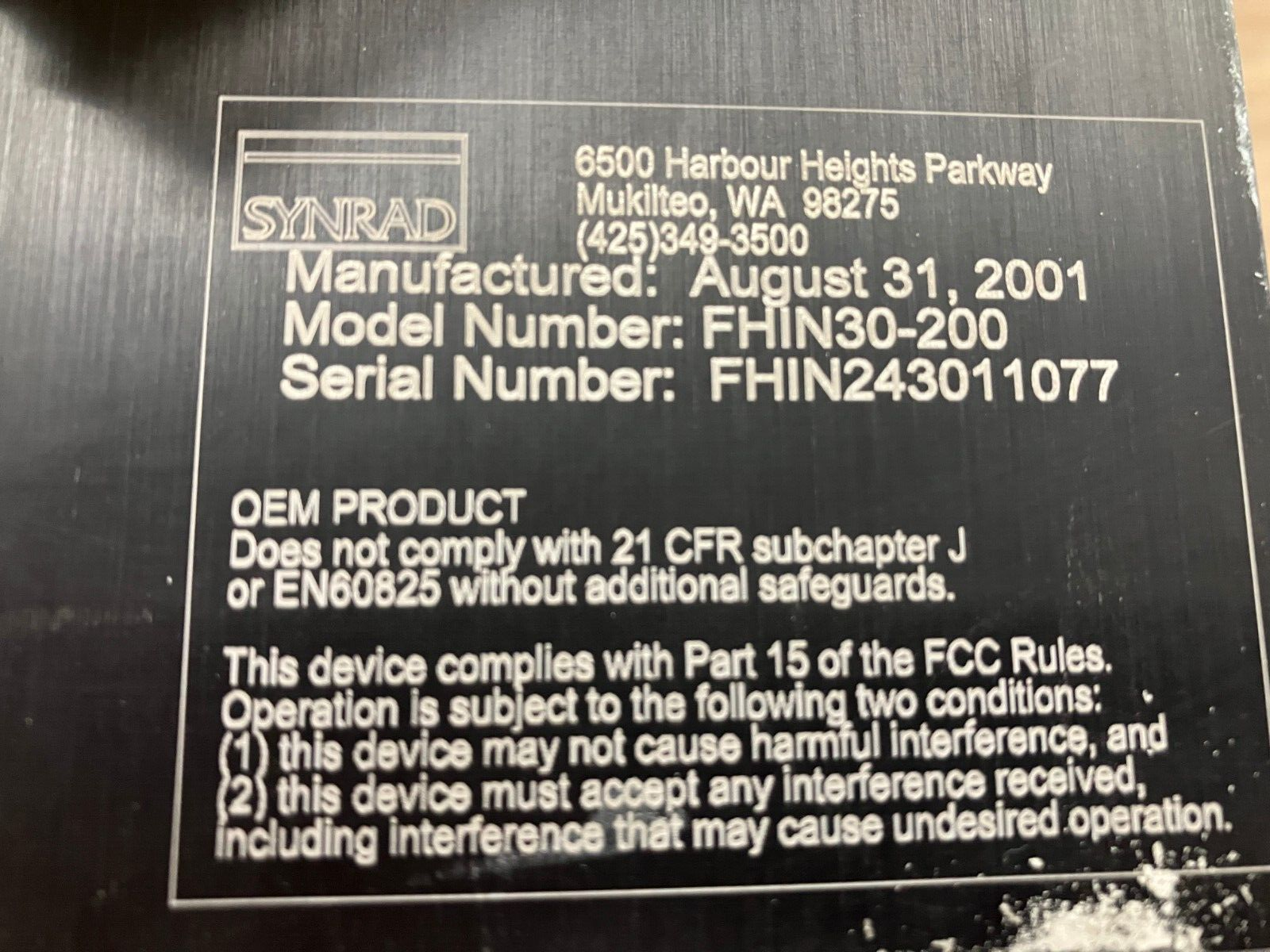Synrad FHIN30-200 FH Series Index Marking Head NO BOTTOM COVER - Maverick Industrial Sales