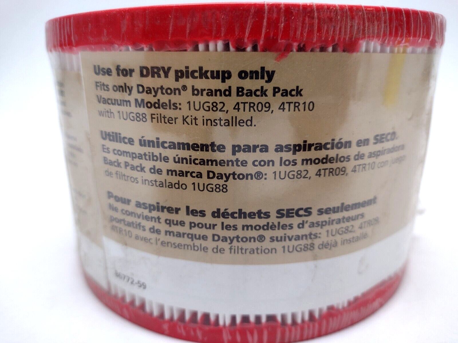 Dayton (1) 1UG89 Vacuum Accessory Back Pack HEPA Cartridge Filter 0.3 Microns - Maverick Industrial Sales