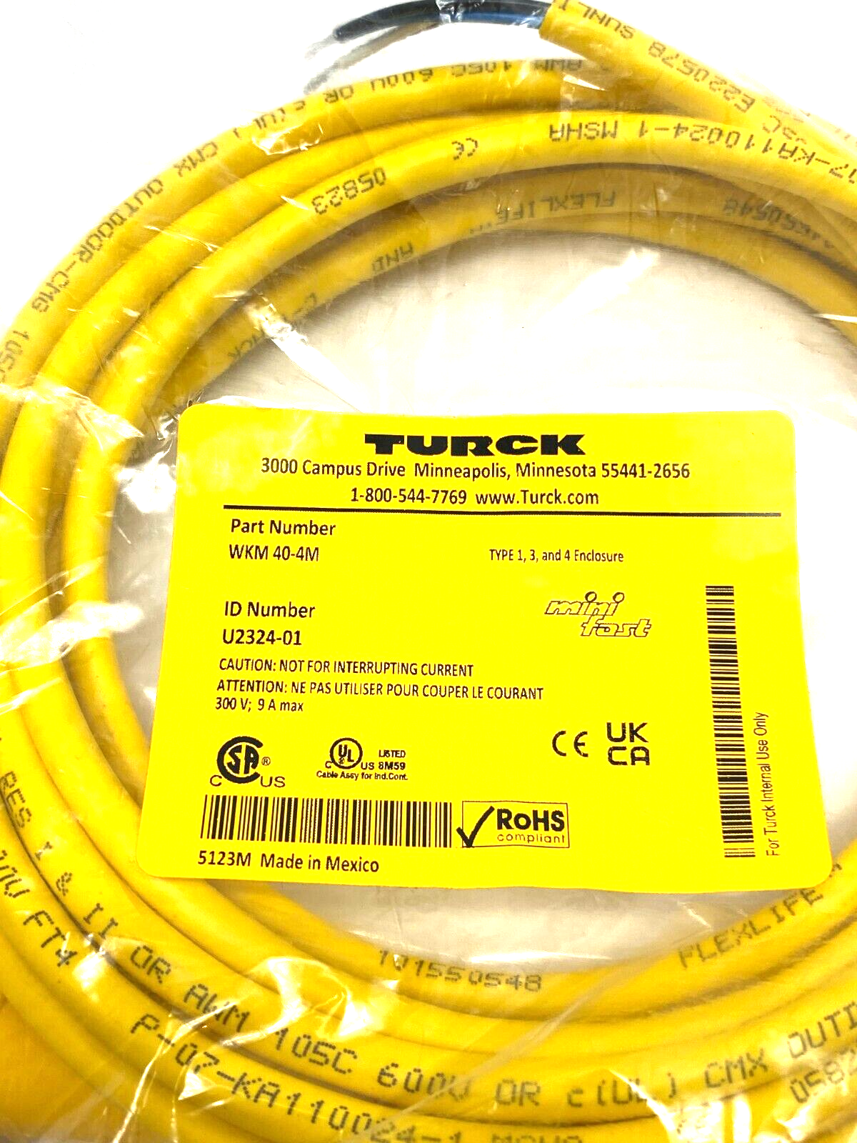 Turck WKM 40-4M Minifast Single Ended Cordset Rt Angle Female 4-Pin U2324-01 - Maverick Industrial Sales