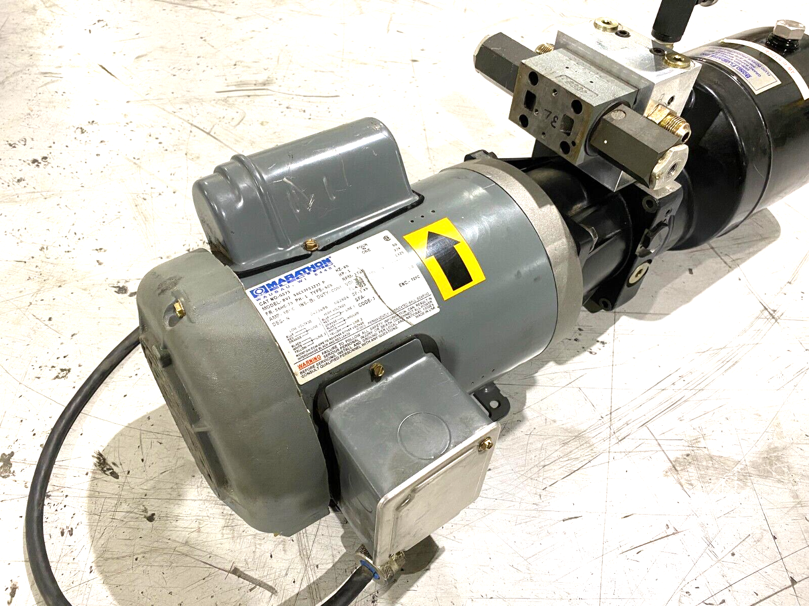 Marathon G573 Electric Motor 1-Phase BVJ 56C17F5323J P w/ Hydraulic Fluid Tank - Maverick Industrial Sales