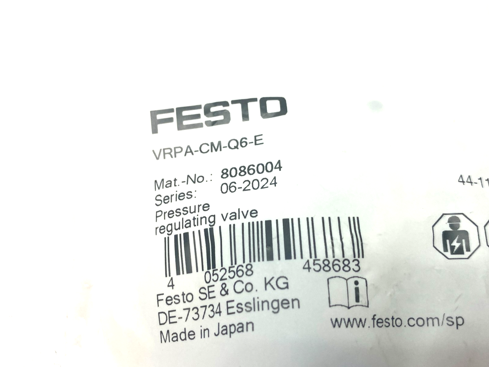Festo VRPA-CM-Q6-E Pneumatic Pressure Regulator 1-8bar 8086004 - Maverick Industrial Sales