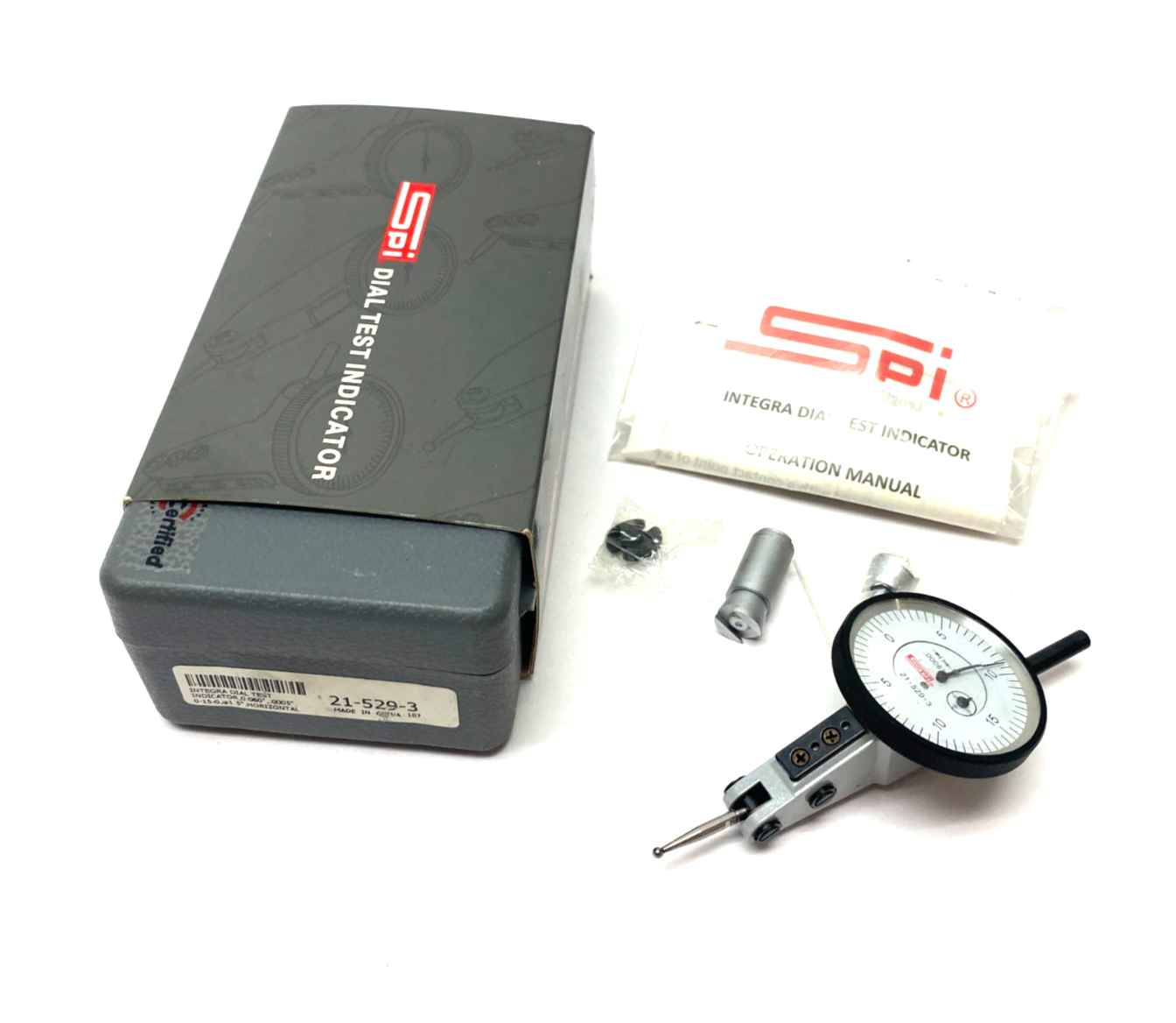 SPI 21-529-3 Integral Dial Test Indicator 0.060", .0005" 0-15-0 Read WHOLE KIT - Maverick Industrial Sales