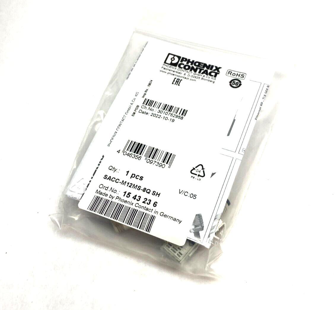 SACC-M12MS-8Q SH,1543236 | Phoenix Contact SACC-M12MS-8Q SH Ethernet Data Connector 8-Position 1543236 - New - Maverick Industrial Sales