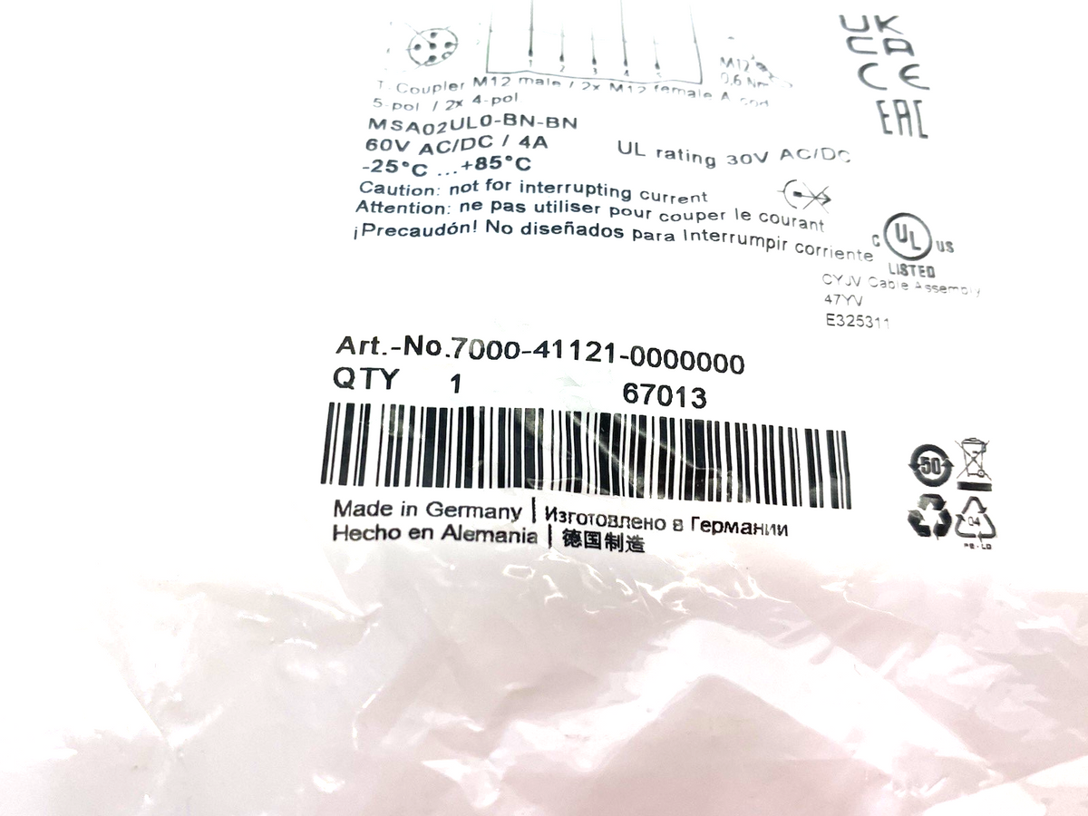 7000-41121-0000000 | Murrelektronik T-Coupler M12 male / 2x M12 female A-cod. - New - Maverick Industrial Sales