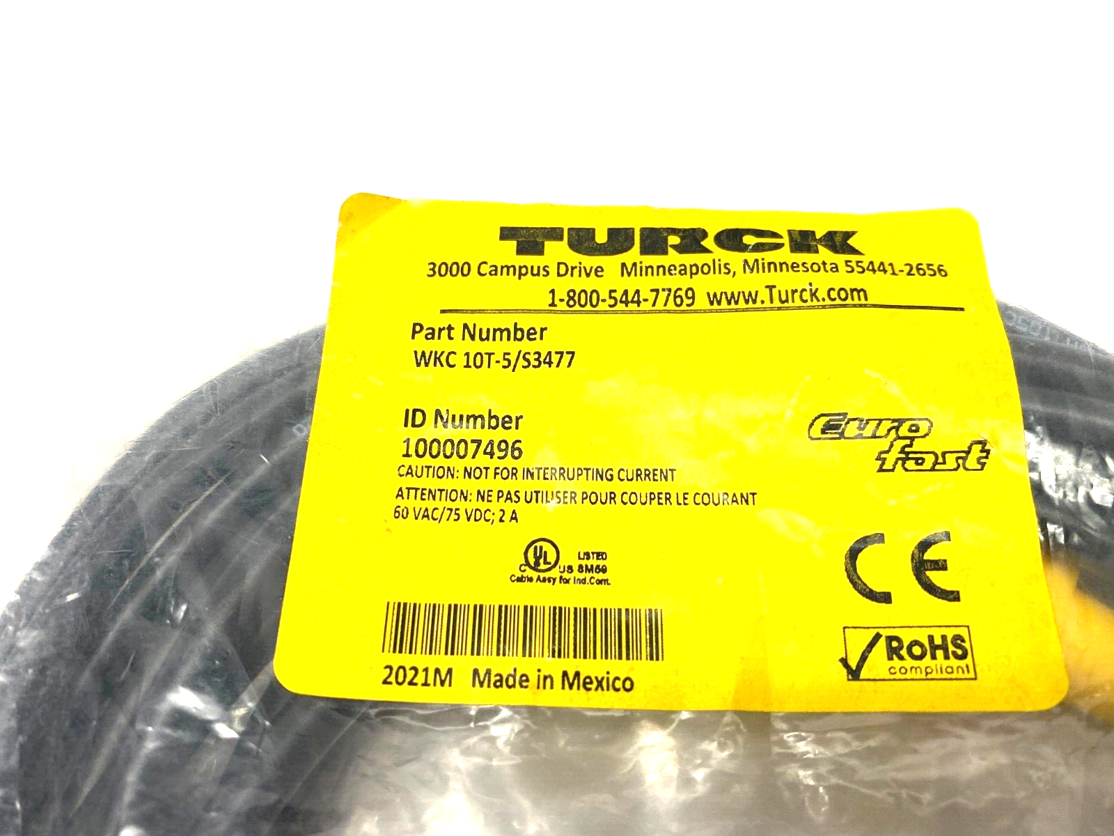 Turck WKC 10T-5/S3477 Eurofast Right Angle Single Ended Cordset 100007496 - Maverick Industrial Sales
