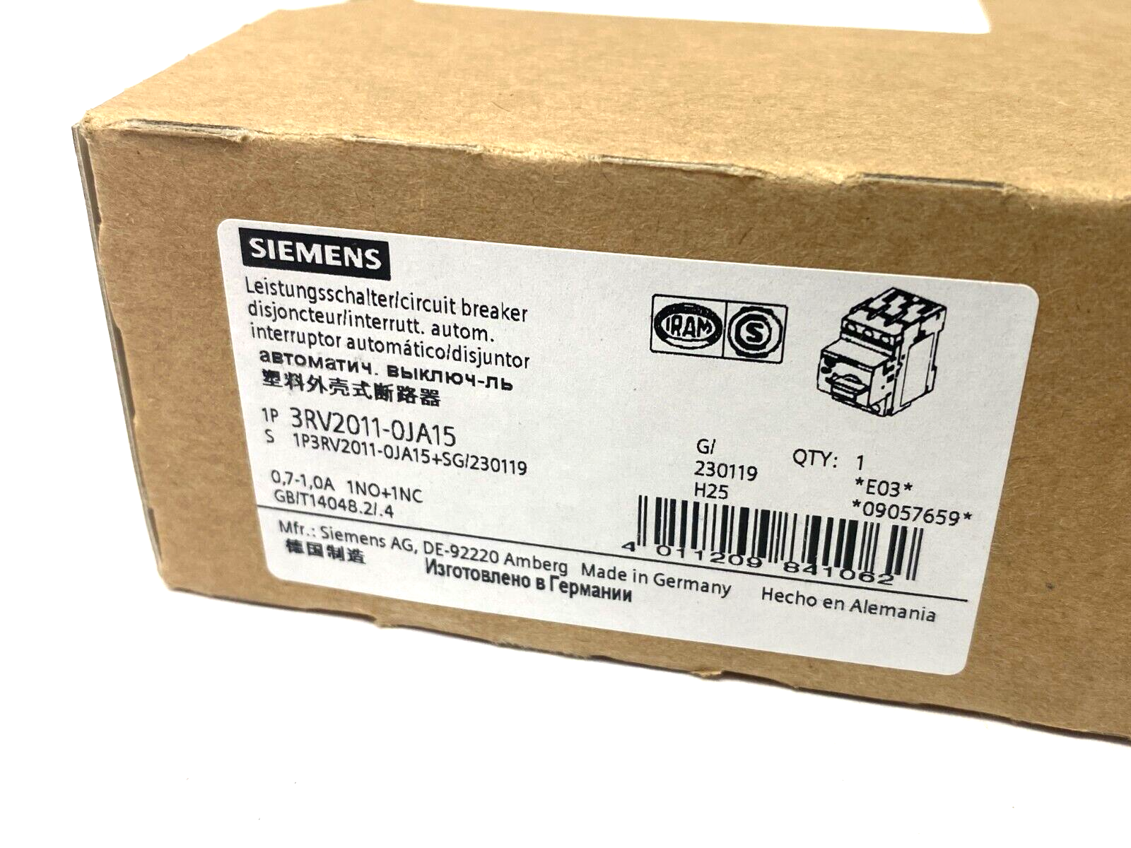 Siemens 3RV2011-0JA15 SIRIUS Motor Protection Circuit Breaker 0.7-1.0A - Maverick Industrial Sales