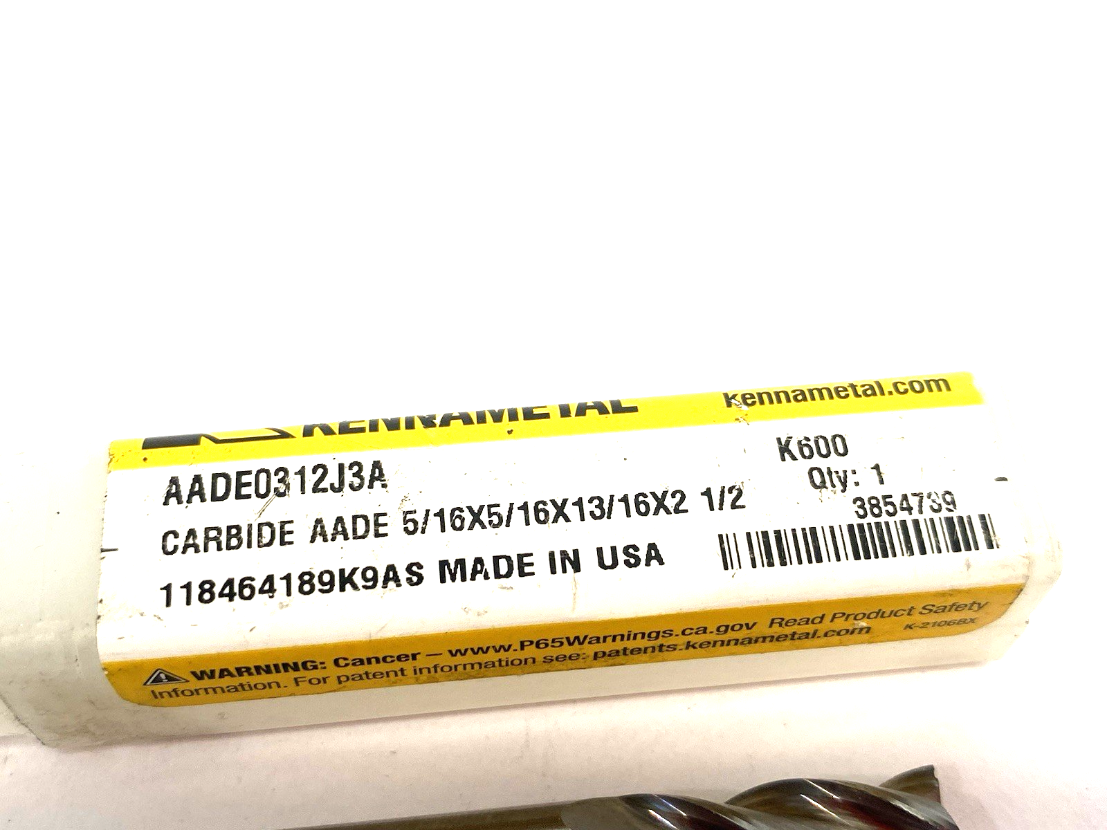 3854739 | Kennametal KenCut™ Square End Mill 3 Flutes Plain Shank AADE0312J3A - New – Open box - Maverick Industrial Sales