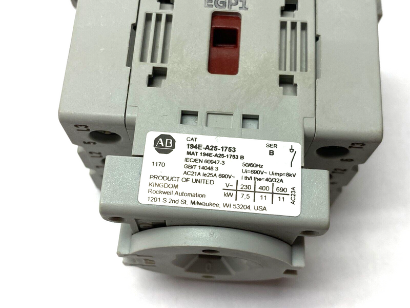 Allen Bradley 194E-A25-1752 Ser. B Disconnect Load Switch 3-Pole HO HARDWARE - Maverick Industrial Sales