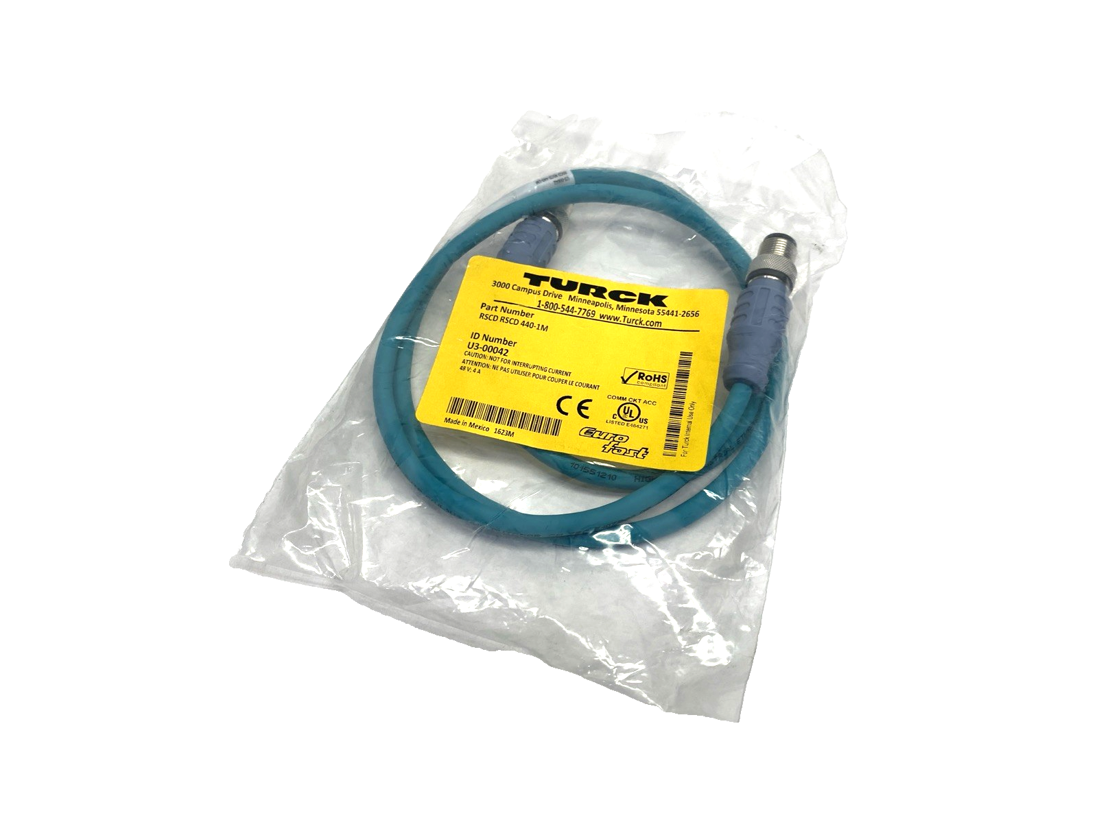 Turck RSCD RSCD 440-1M Ethernet Extension Cable M12 Male 4-Pin 1m U3-00042 - Maverick Industrial Sales