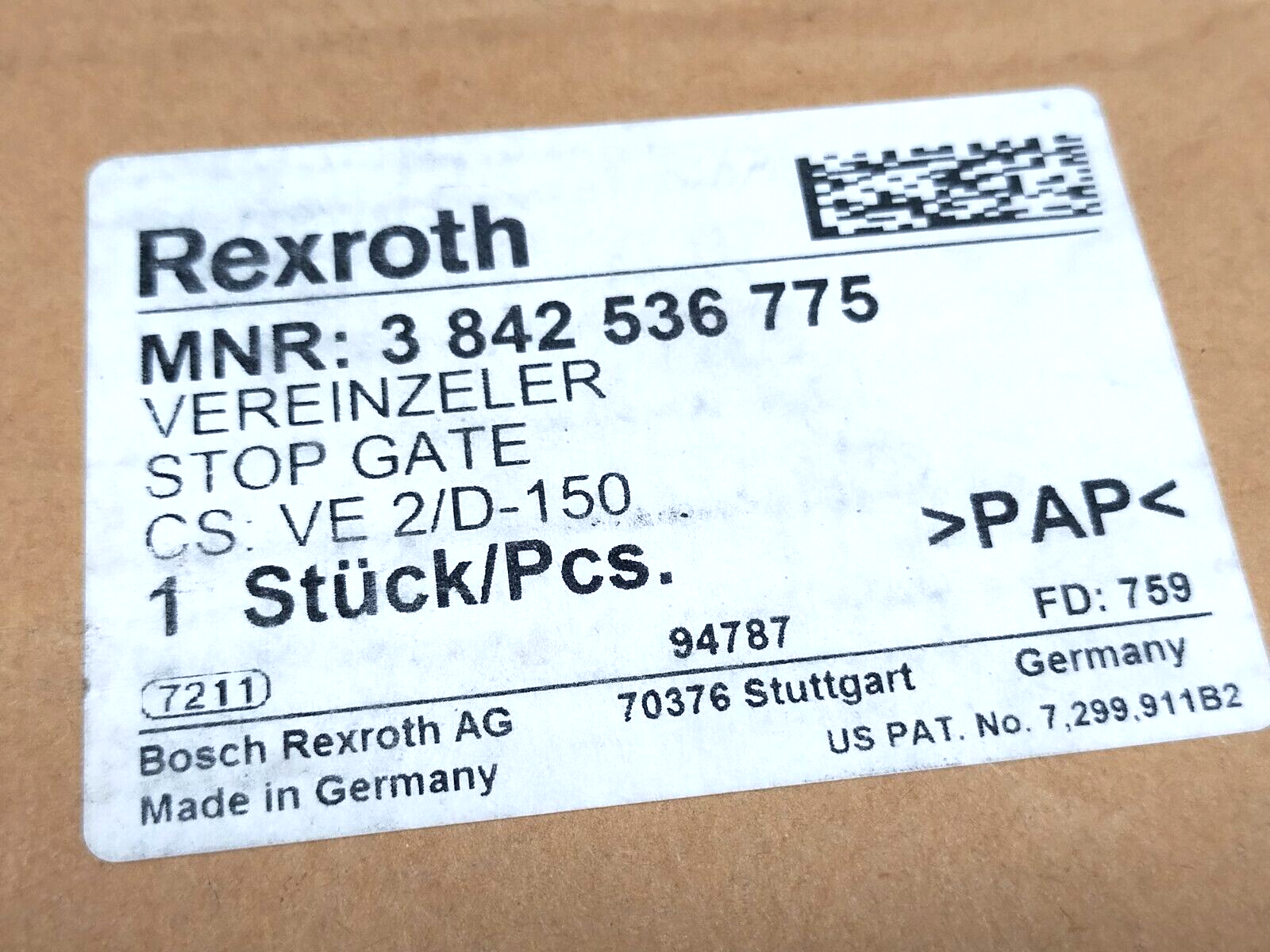 Bosch Rexroth 3842536775 Stop Gate VE 2/D-150, BRL-MT - Maverick Industrial Sales