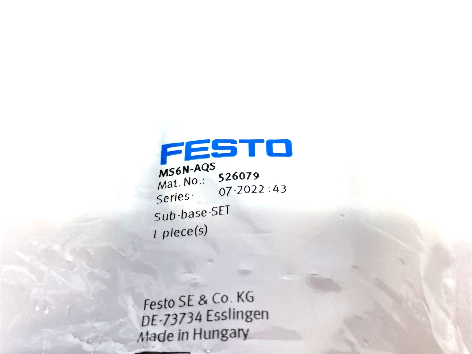 Festo MS6N-AQS Size 6 Sub-Base SET 3/4" NPT Connection 526079 - Maverick Industrial Sales