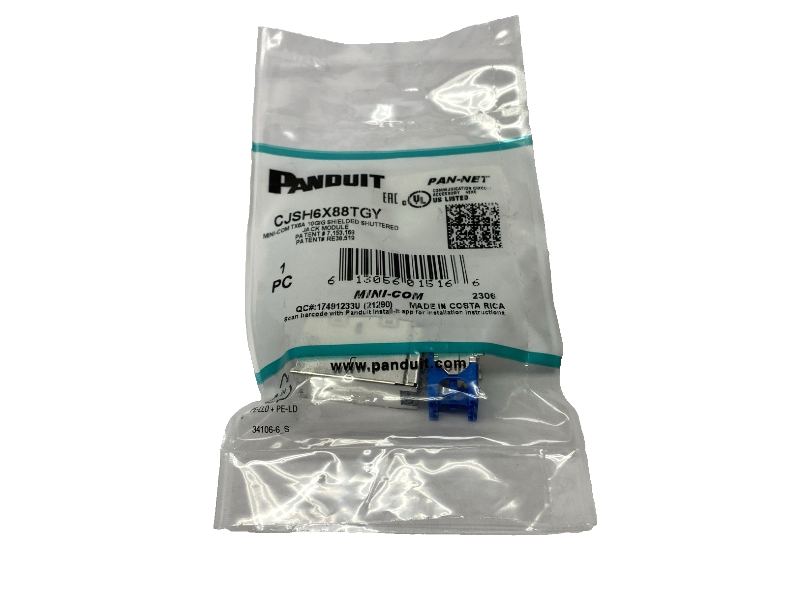 CJSH6X88TGY | Panduit Mini-Com TX6A 10Gig Shielded Shuttered Jack Module TG RJ45 - New - Maverick Industrial Sales