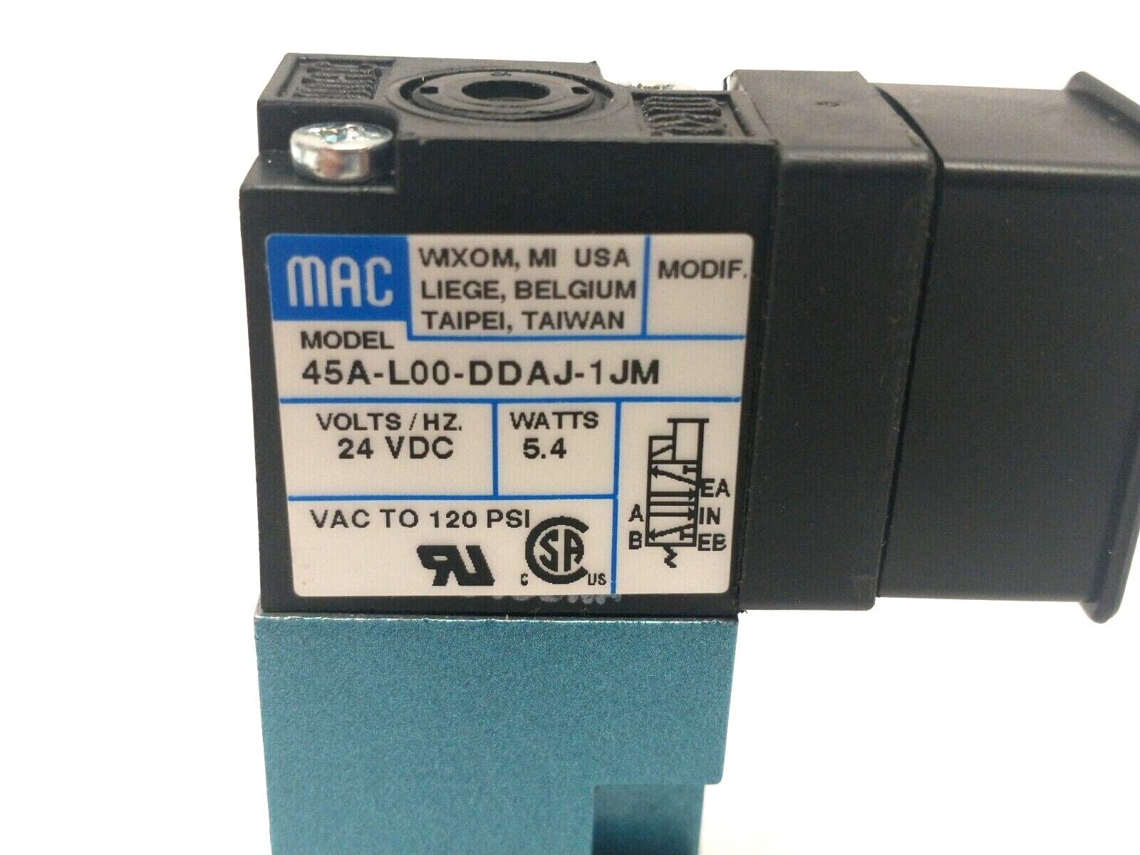 MAC Valves 45A-L00-DDAJ-1JM 4-Way 2-Position Solenoid Valve 24VDC 5.4W - Maverick Industrial Sales