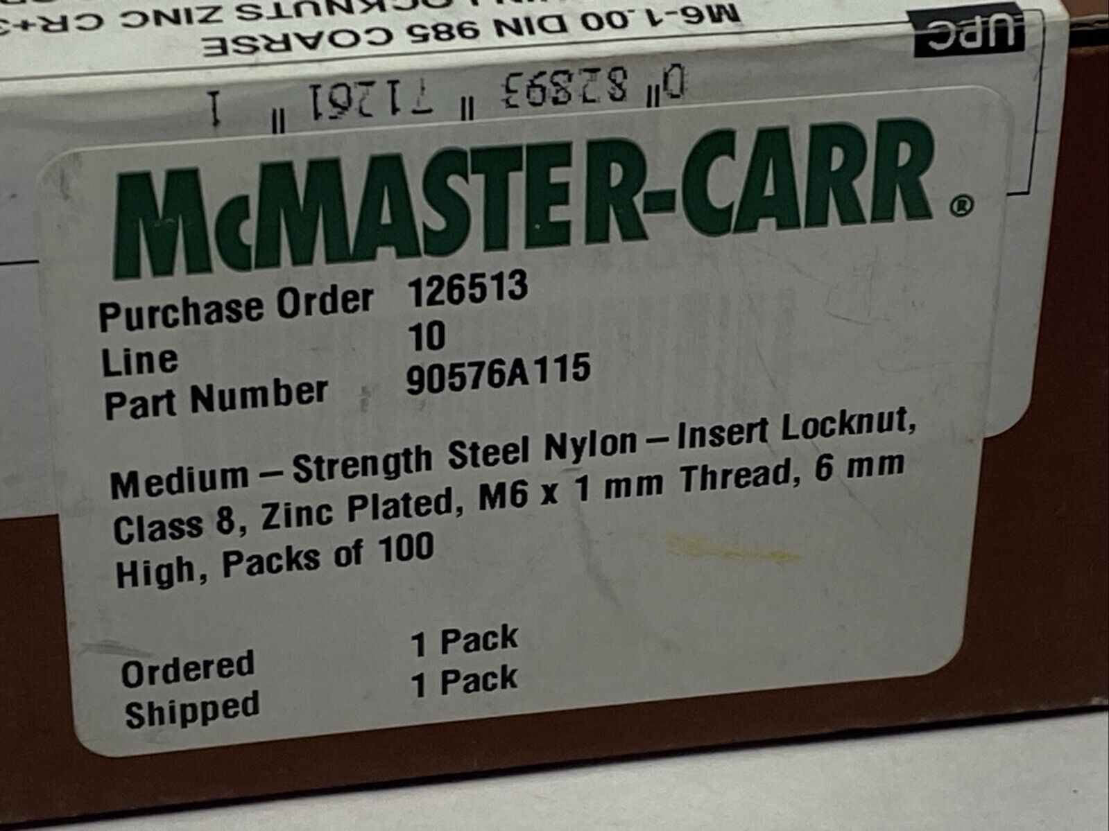 90576A115 Steel Nylon-Insert Locknut Zinc Plated M6 x 1 mm Thread PKG OF 100 - Maverick Industrial Sales