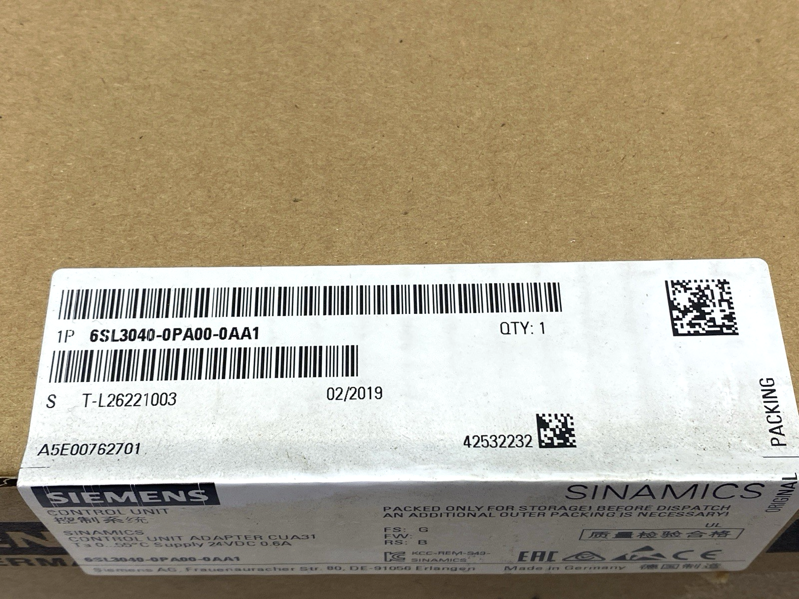 Siemens 6SL3040-0PA00-0AA1 SINAMICS Control Unit Adapter CU31 24VDC - Maverick Industrial Sales