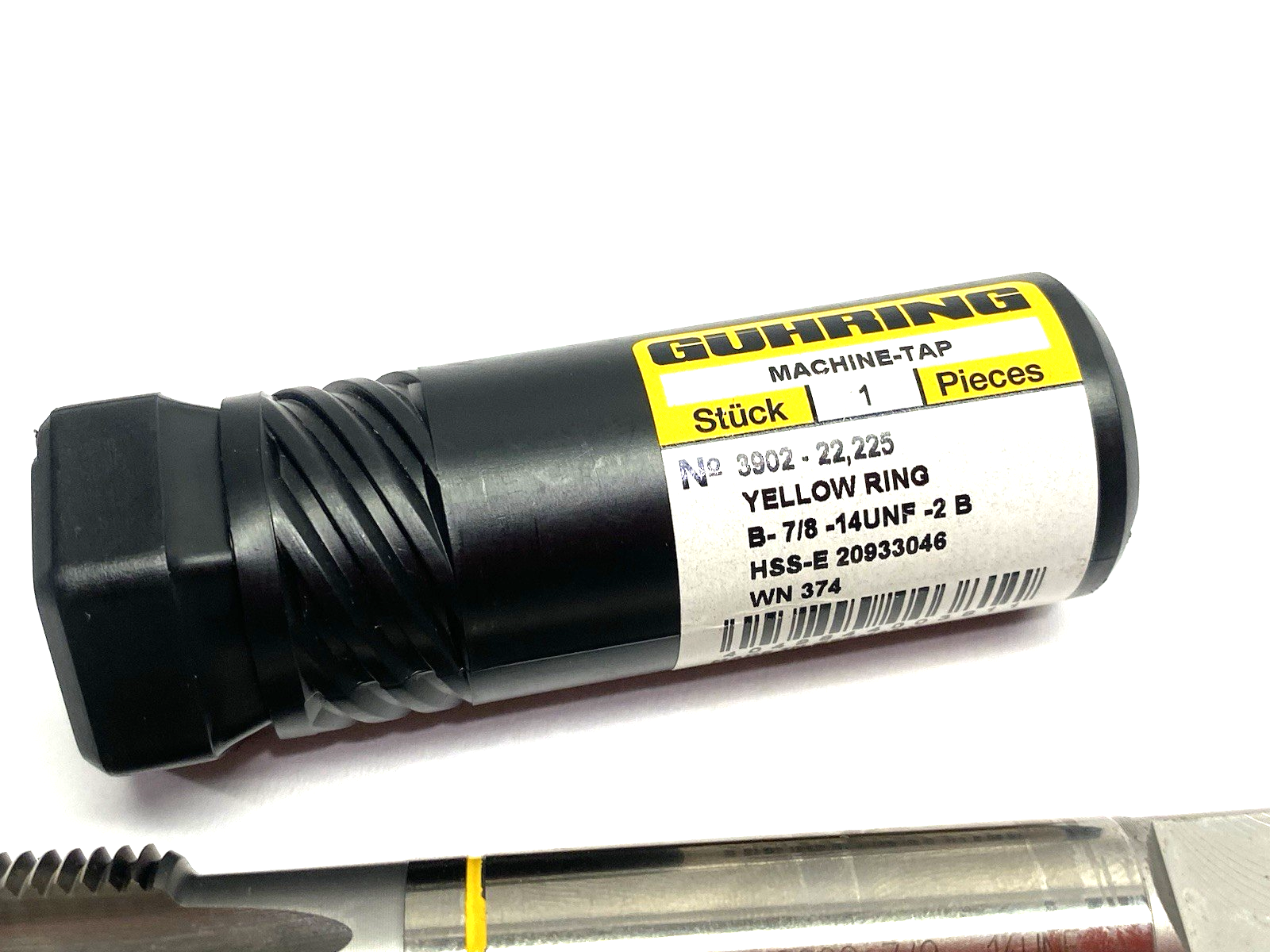 9039020222250 | Guhring 3902-22,225 High Perf. Yellow Ring Tap 7/8-14 2B Spiral - New – Open box - Maverick Industrial Sales