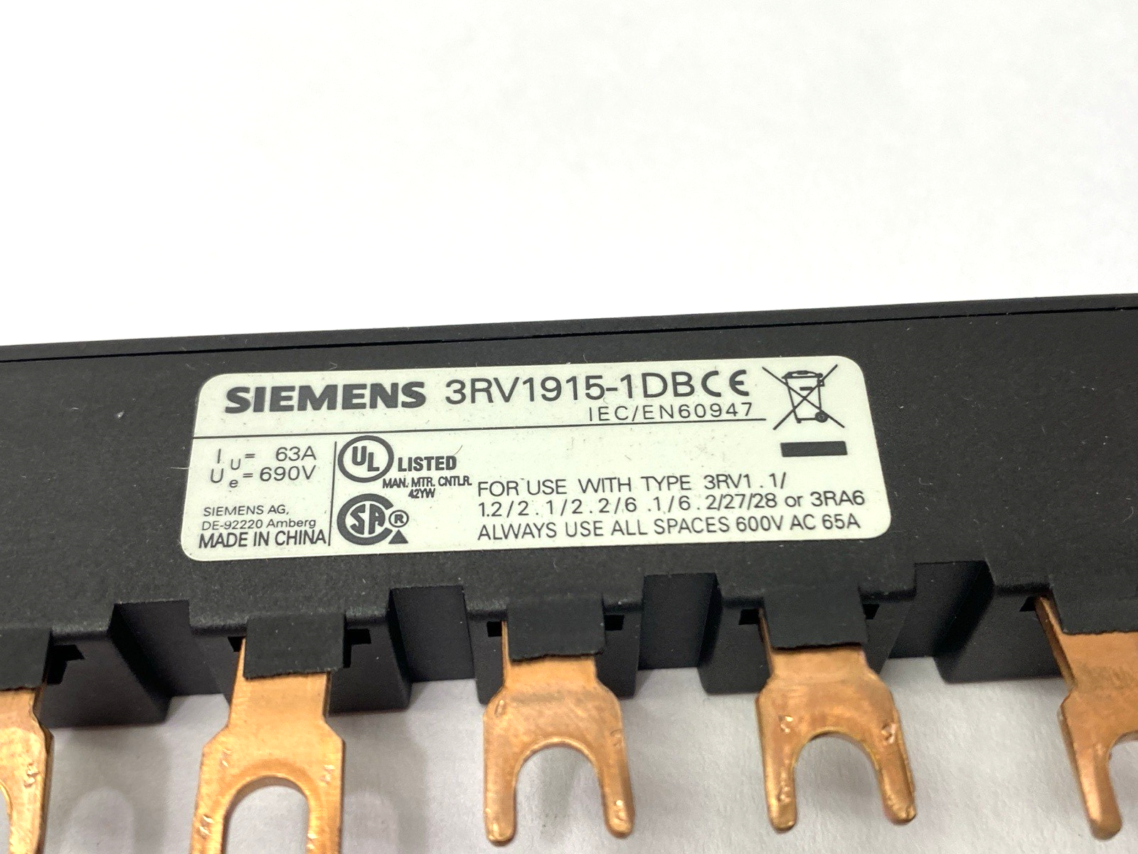 Siemens 3RV1915-1CB Busbar 3-Phase 600VAC 65A - Maverick Industrial Sales