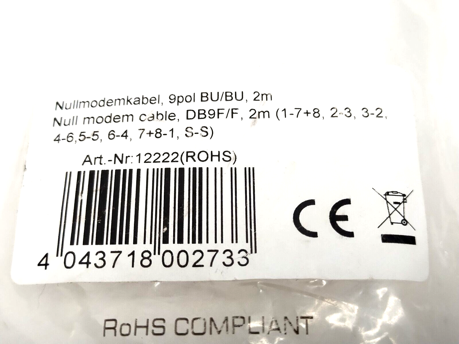 inLine 12222 Null Modem Cable DB9 Female To Female 2m - Maverick Industrial Sales