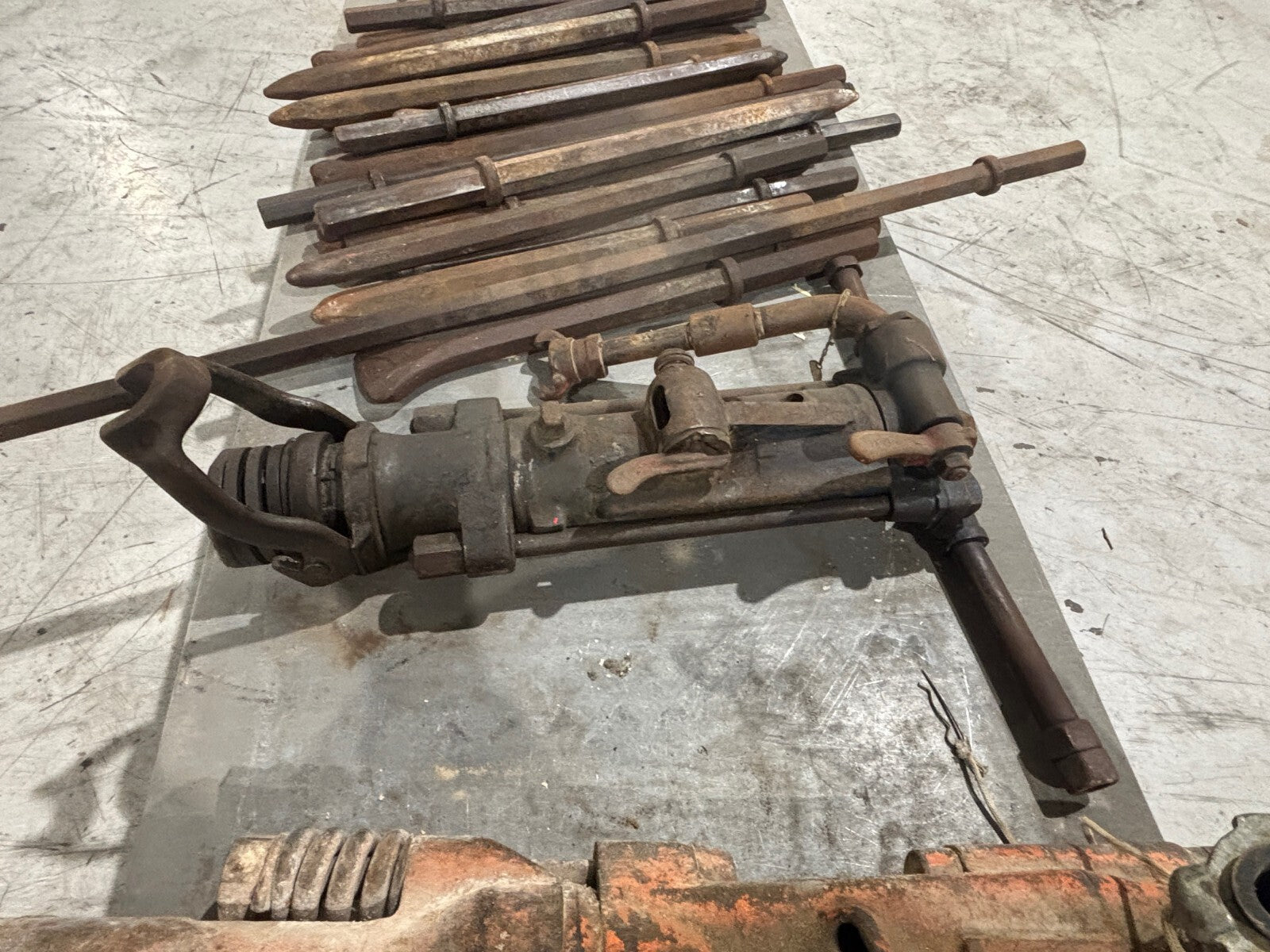 Vintage Chicago Pneumatic 75185 Jack Hammer & LOT of 30 demolition & chisel bits - Maverick Industrial Sales