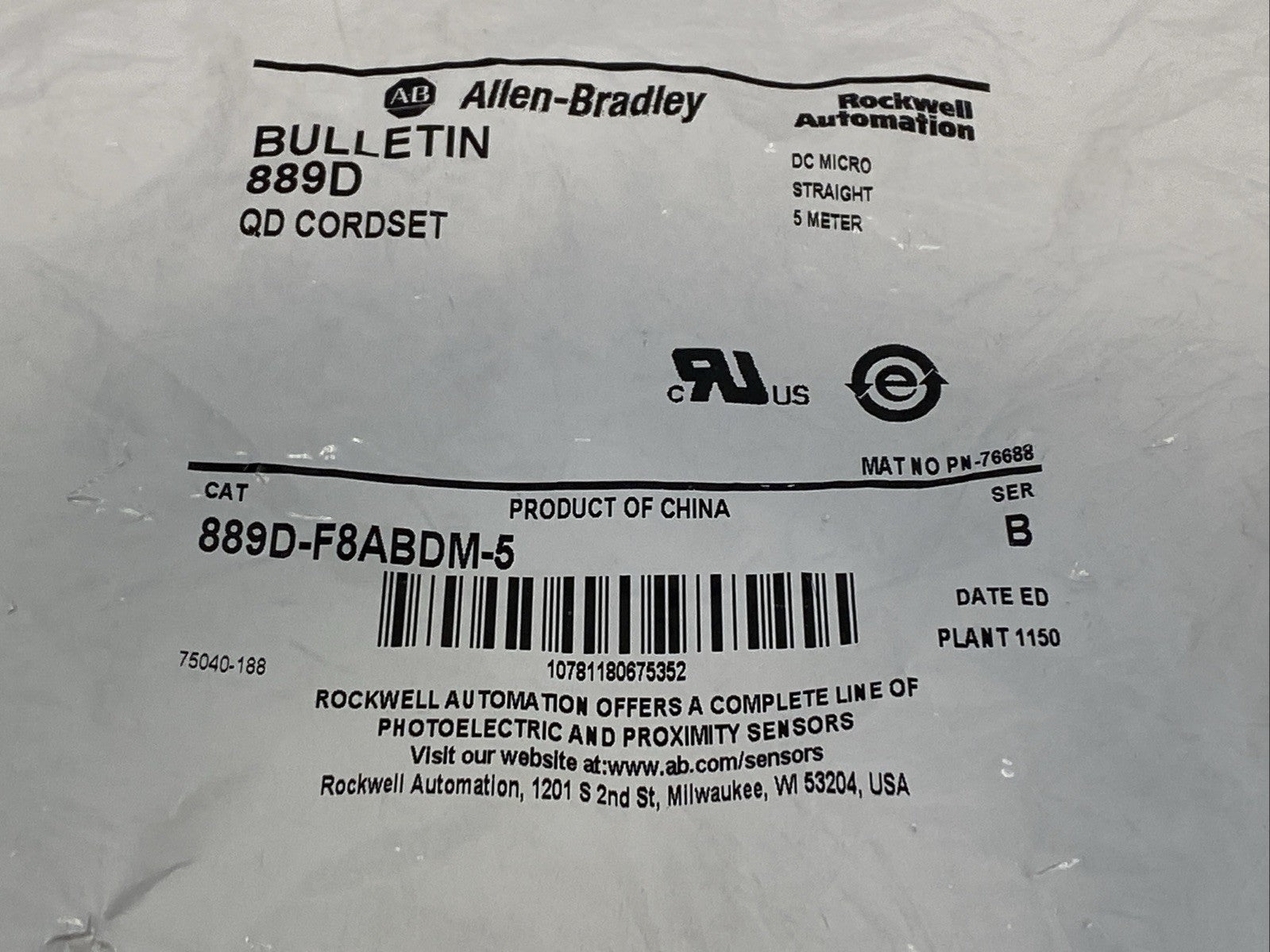 Allen Bradley 889D-F8ABDM-5 Ser B 889 DC Micro Cable 8-Pin 5m - Maverick Industrial Sales