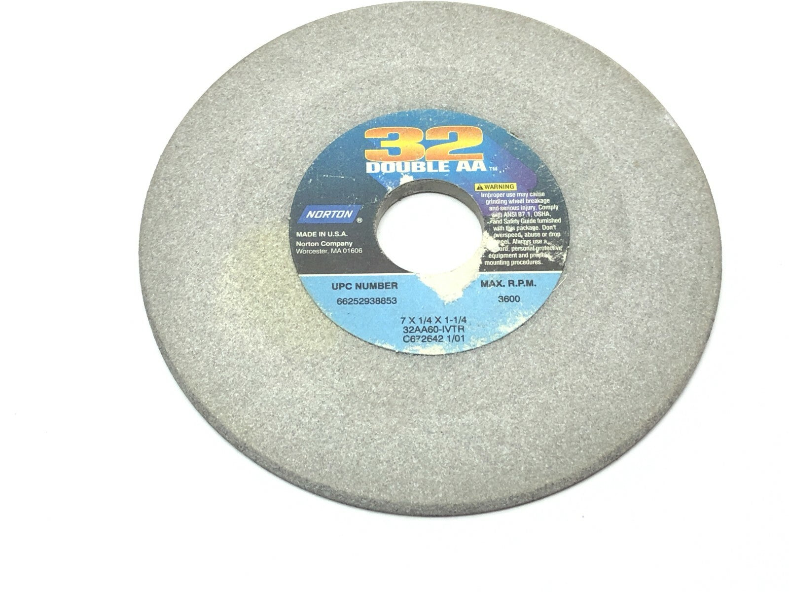 Norton 32AA60-IVTR Grinding Wheels 1-1/4" Bore 3600 RPM LOT OF 5 - Maverick Industrial Sales