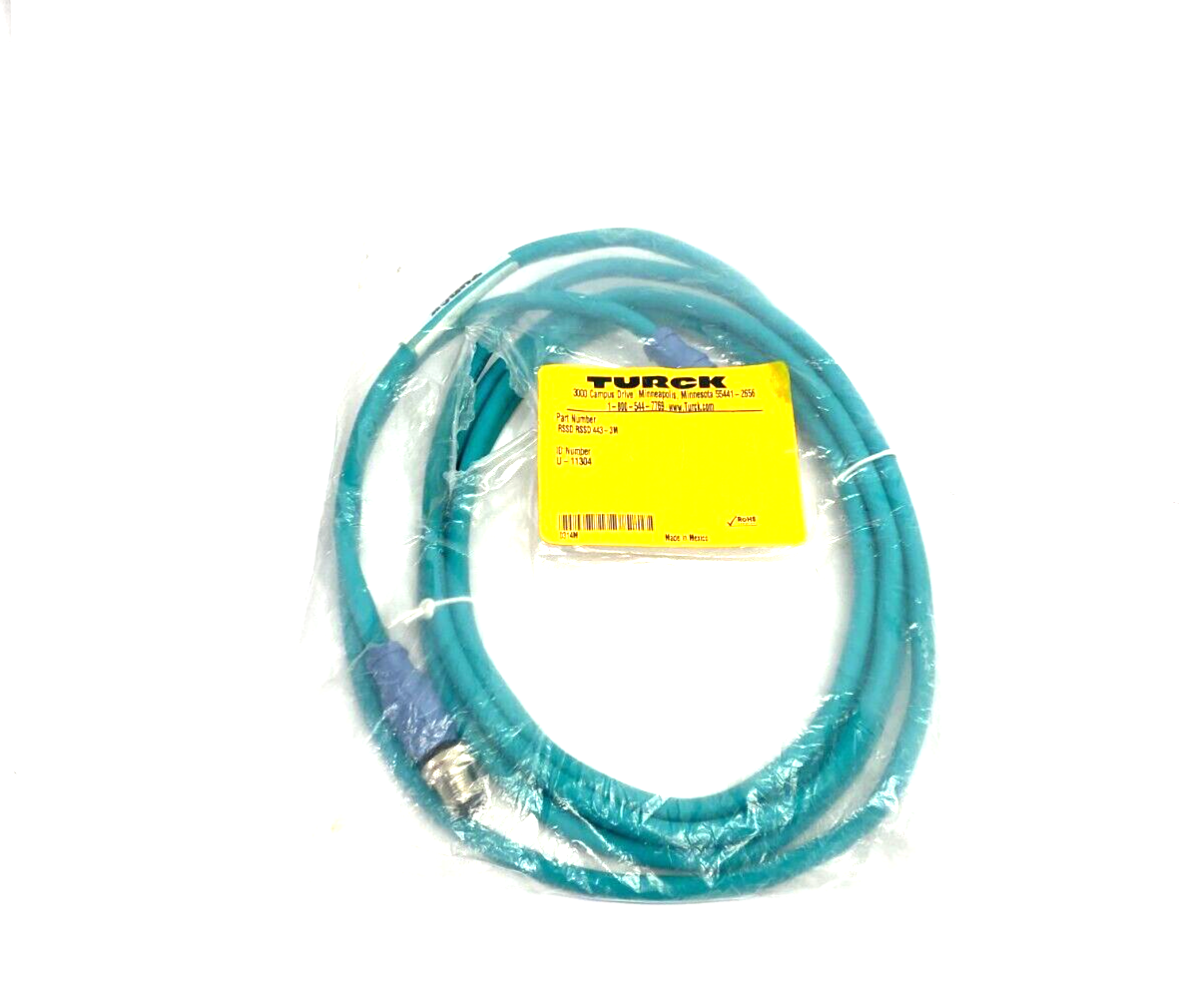 Turck RSSD RSSD 443-3M Industrial Ethernet Cable Male M12 4-Pin 3m, U-11304 - Maverick Industrial Sales