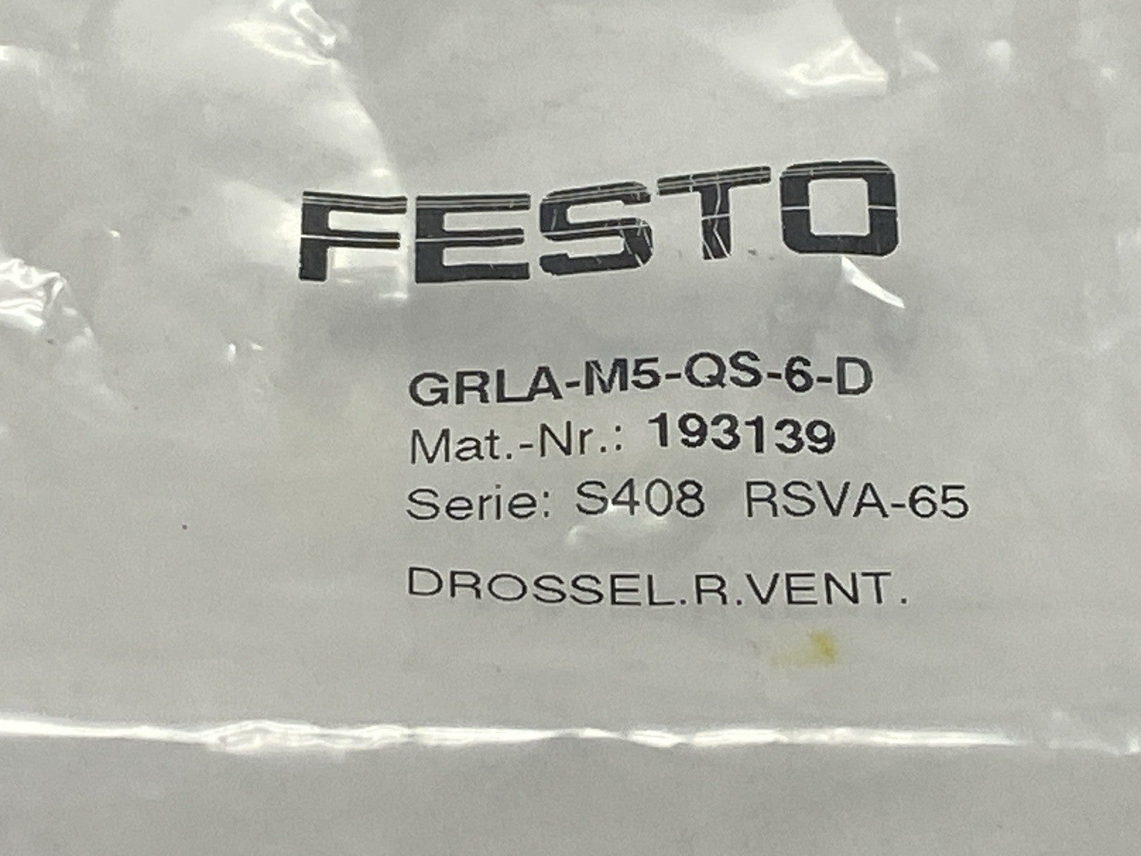 Festo GRLA-M5-QS-6-D One-Way Flow Control Valve 193139 LOT OF 3 - Maverick Industrial Sales