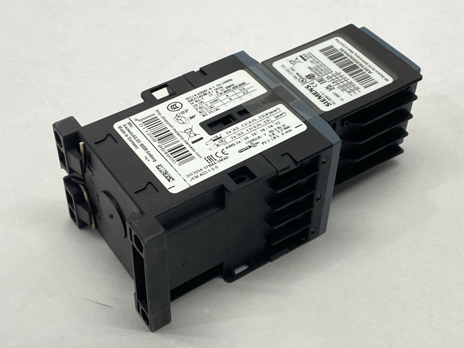 Siemens 3RT2016-1FB44-3MA0 Power Contactor 2NO 2NC 3-Pole 9A 4kW 24VDC - Maverick Industrial Sales