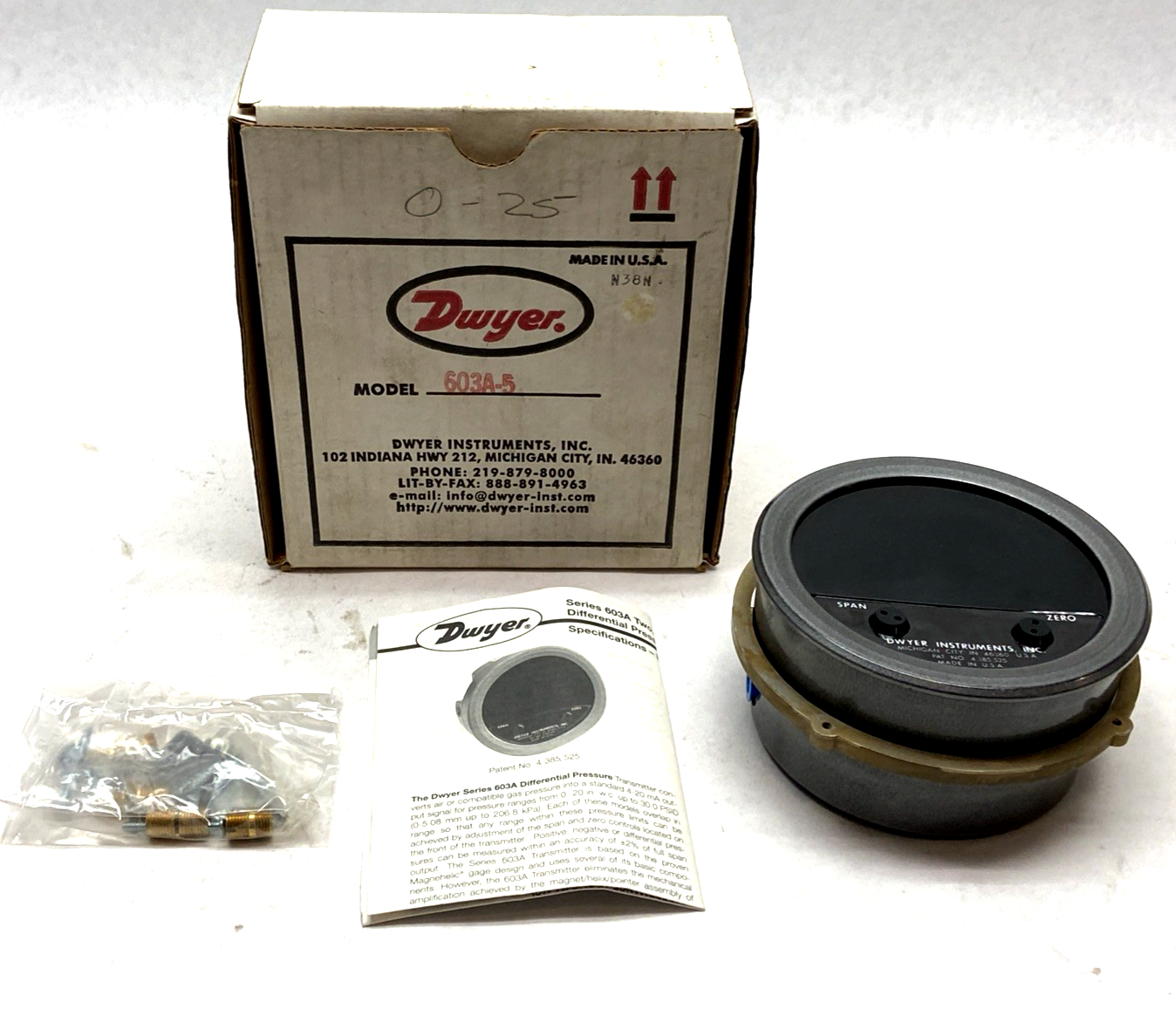 Dwyer 603A-5 Pressure Gauge Range 0-25" w.c. 20psig - Maverick Industrial Sales